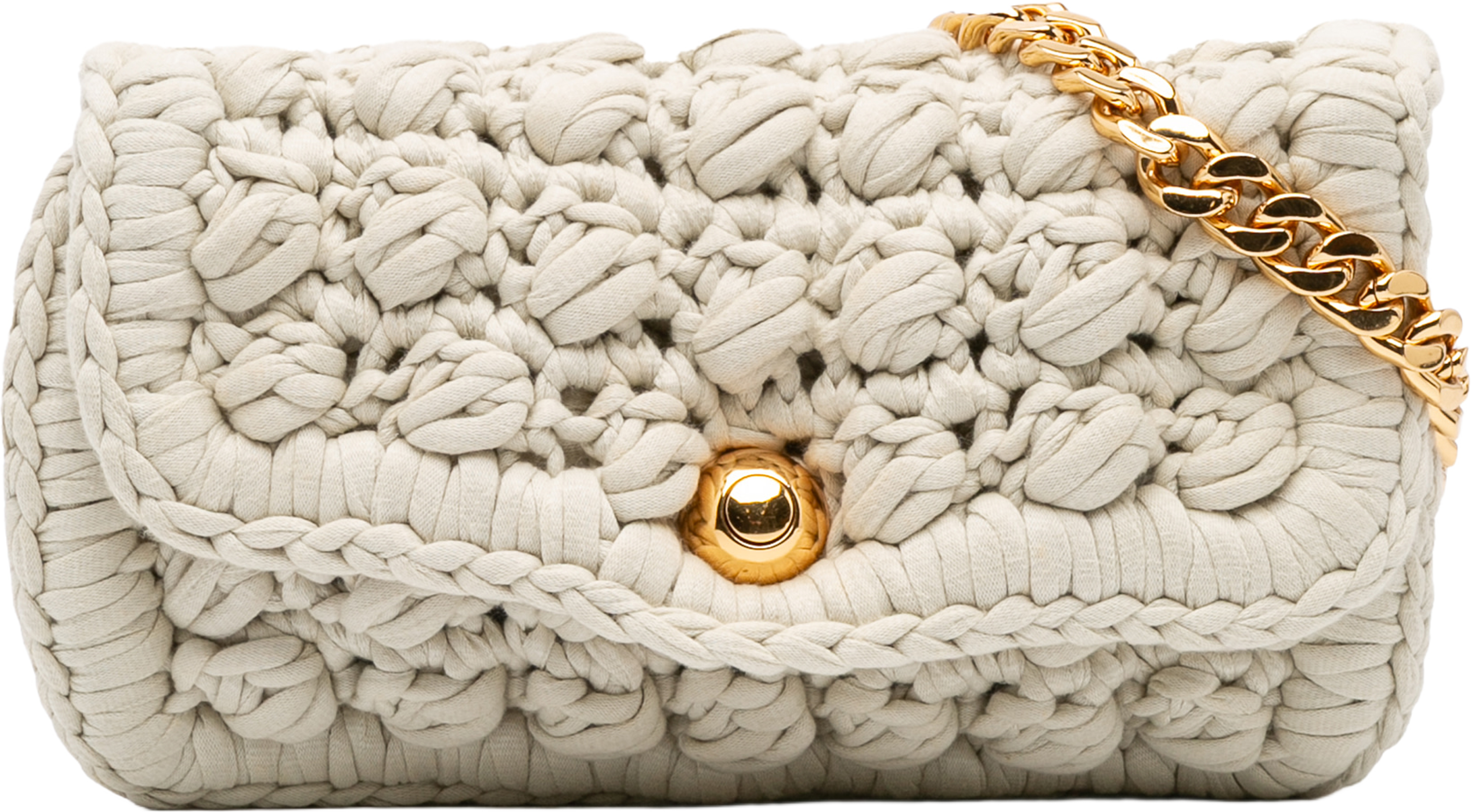 Bottega Veneta Jersey Crochet Shoulder Bag, från Luxclusif, i färgen light beige. Klicka för att öppna bilden i stort format