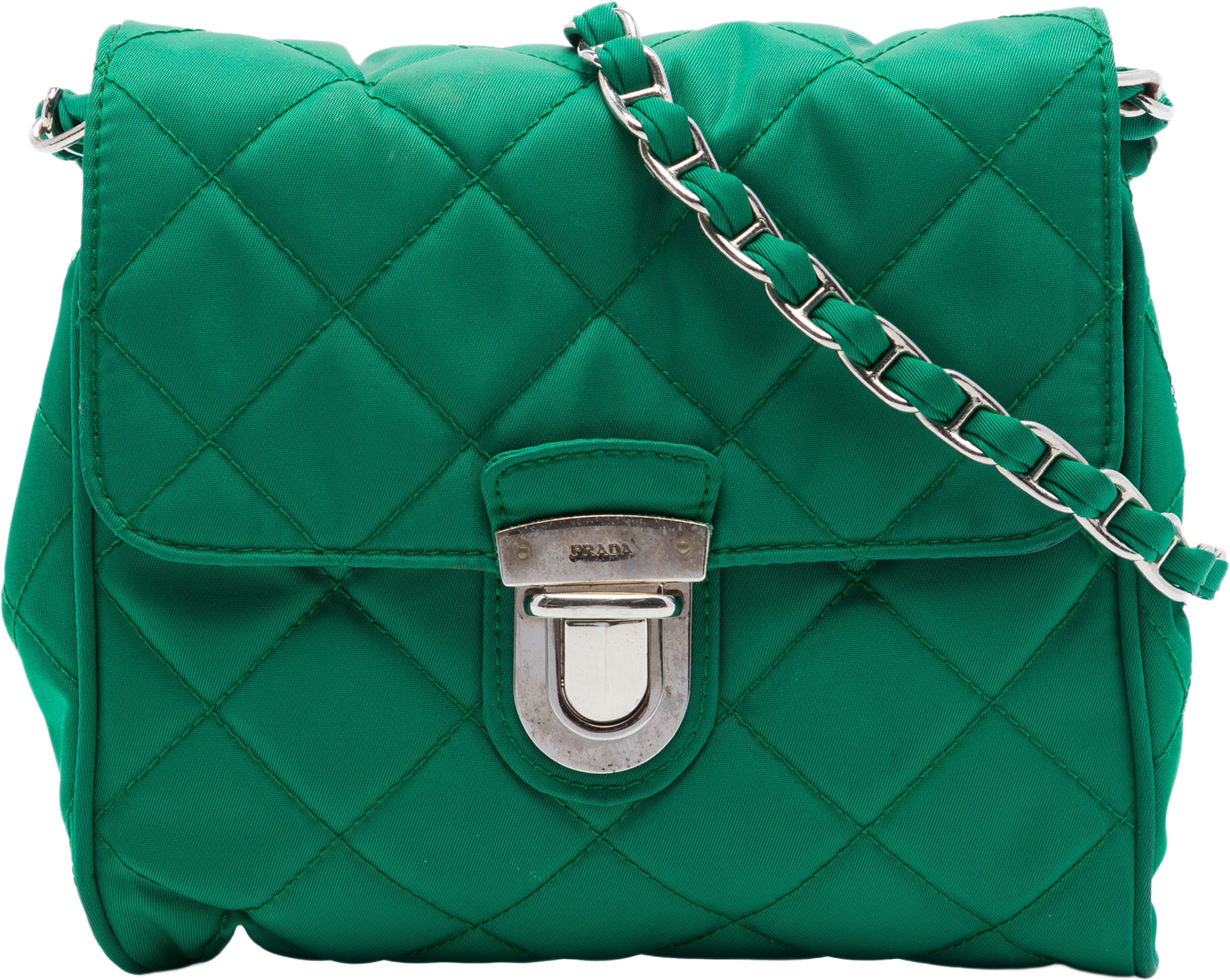 Prada Impuntu Tessuto Chain Crossbody, från Luxclusif, i färgen grön. Klicka för att öppna bilden i stort format