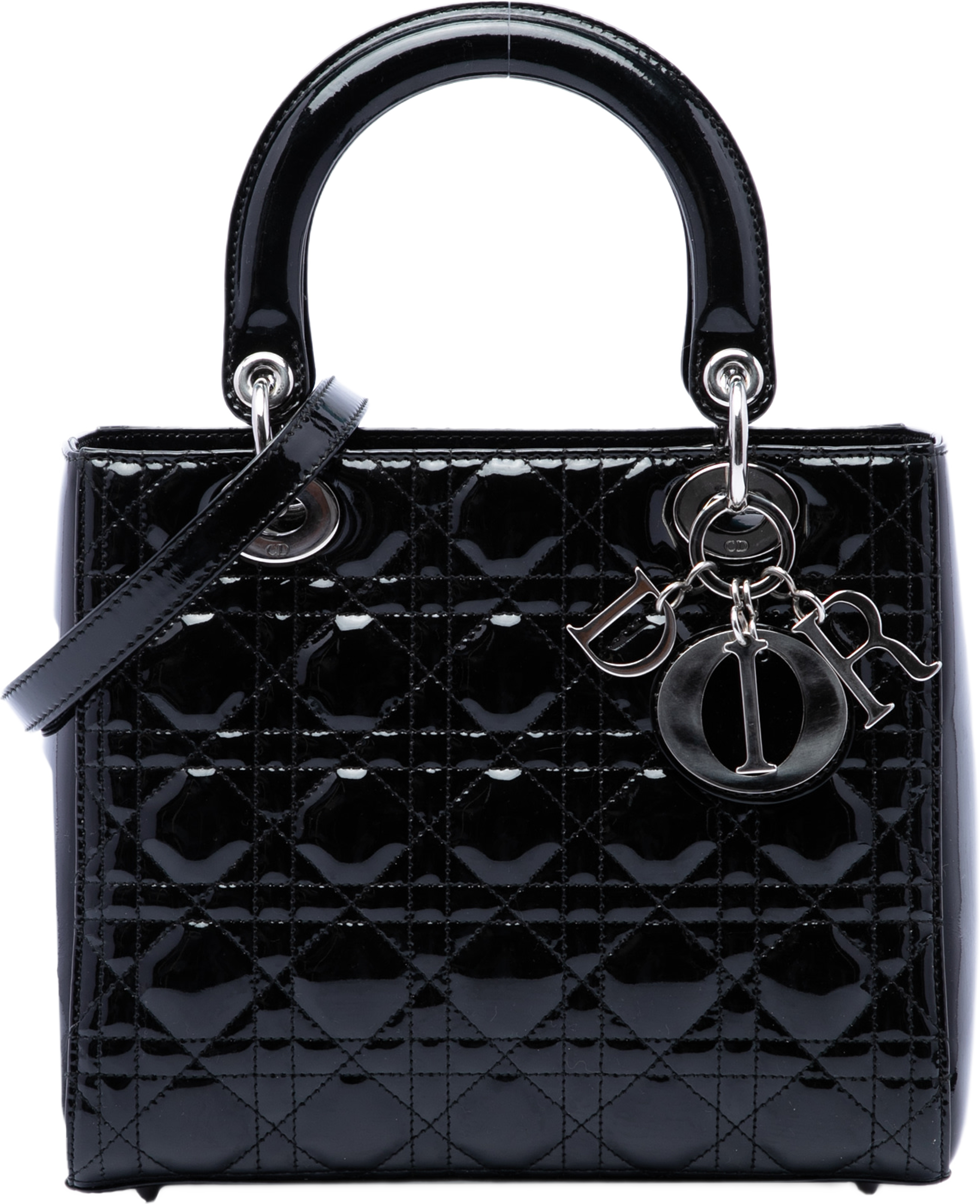Dior Medium Patent Cannage Lady Dior, från Luxclusif, i färgen svart. Klicka för att öppna bilden i stort format