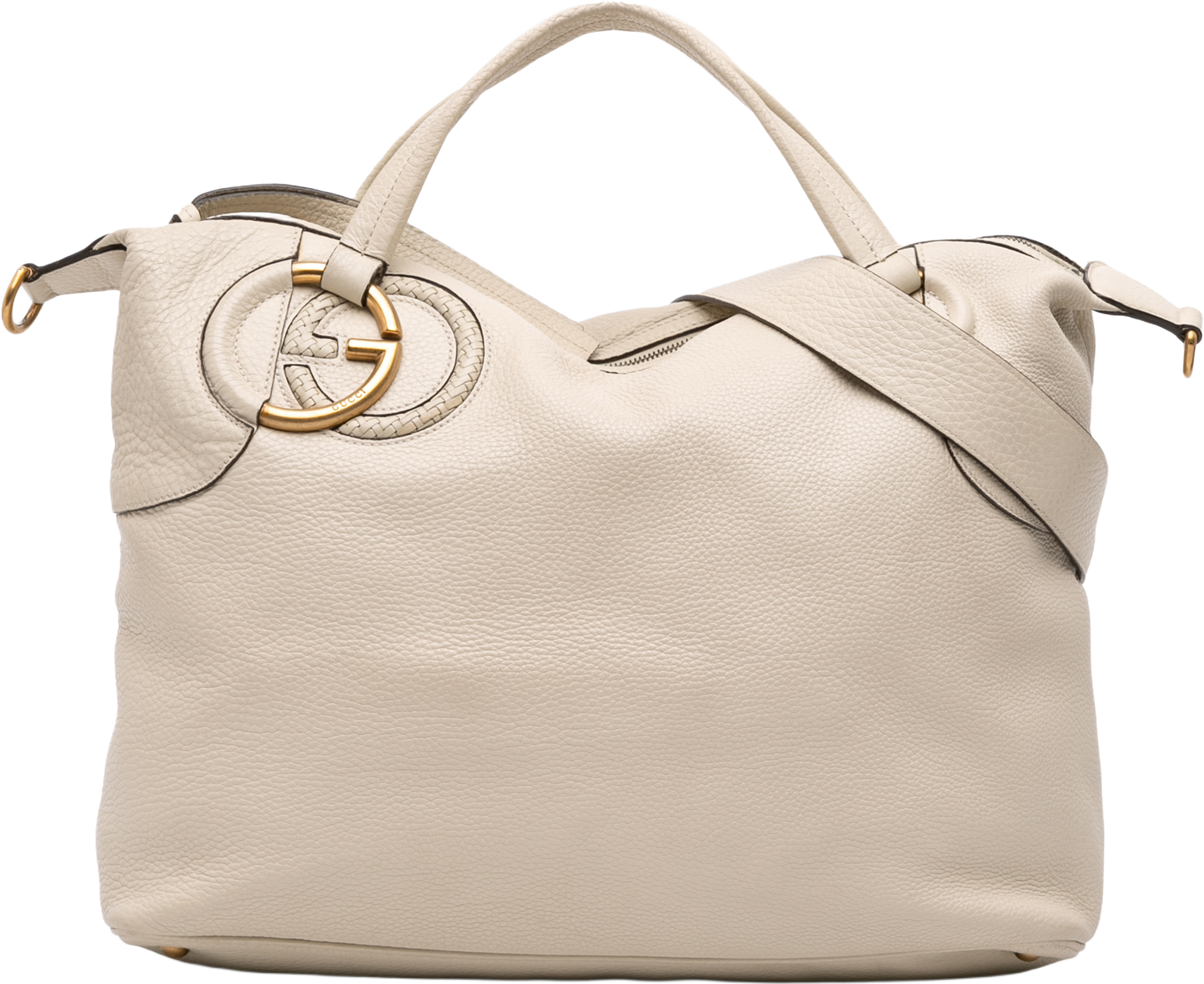 Gucci Leather Twill Satchel, från Luxclusif, i färgen ivory. Klicka för att öppna bilden i stort format