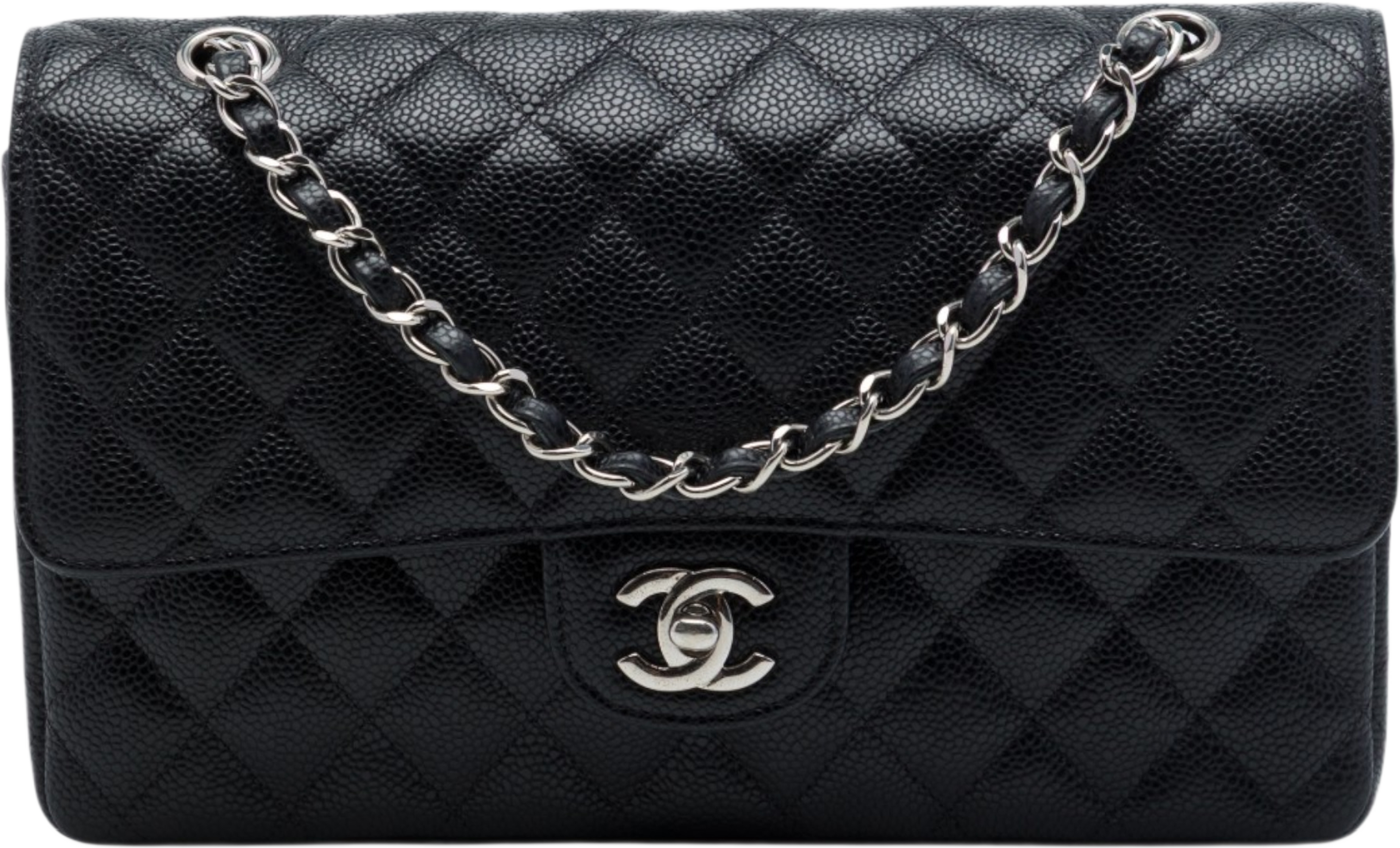 Chanel Medium Classic Caviar Double Flap, från Luxclusif, i färgen svart. Klicka för att öppna bilden i stort format