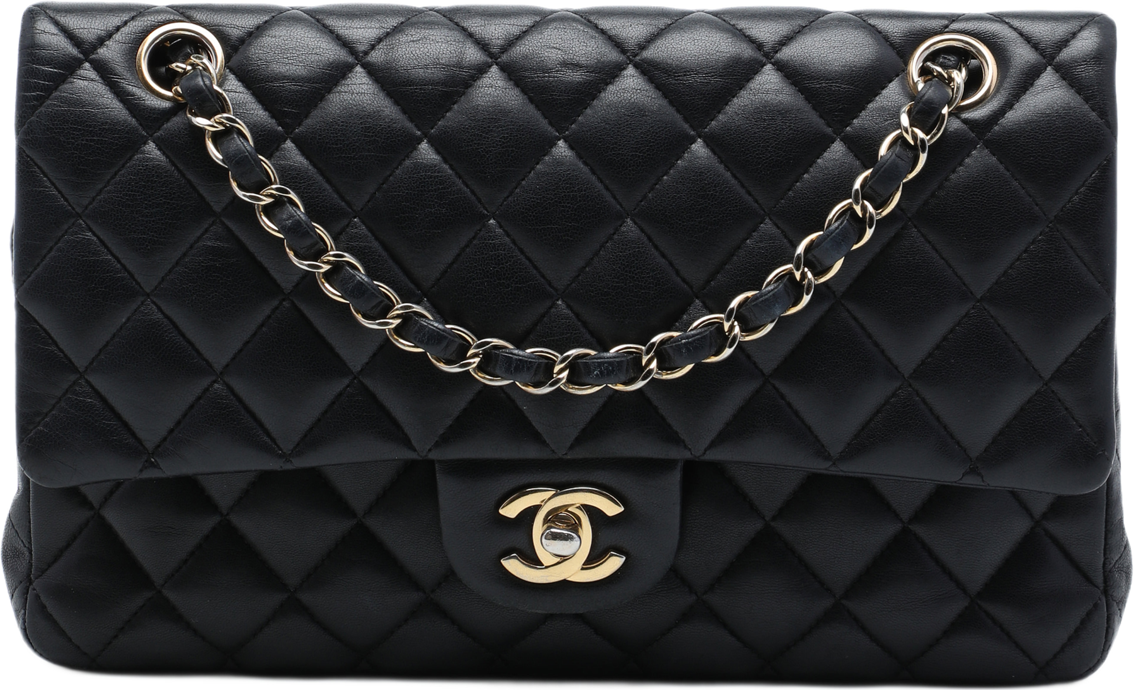 Chanel Medium Classic Lambskin Double Flap, från Luxclusif, i färgen svart. Klicka för att öppna bilden i stort format