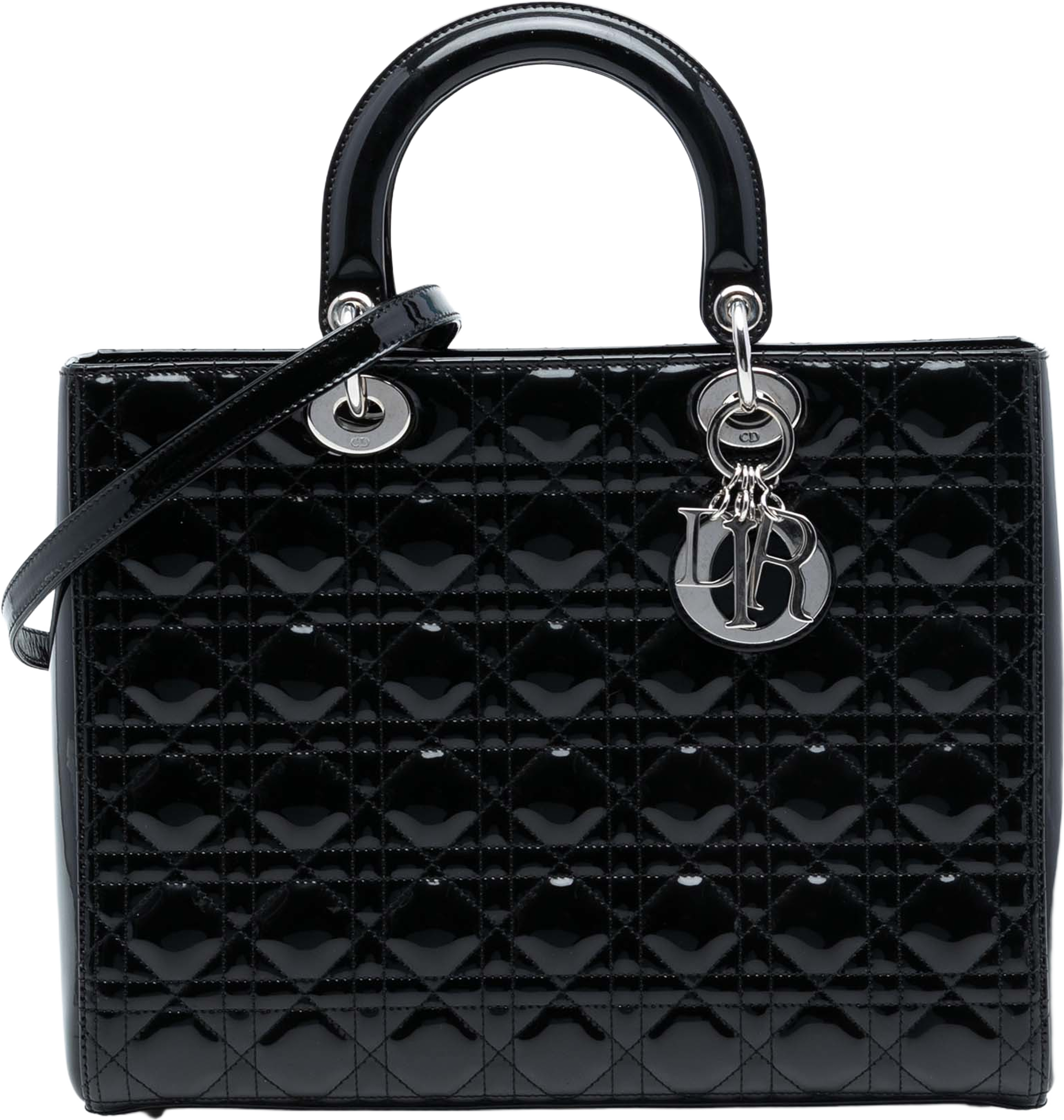 Dior Large Patent Cannage Lady Dior, från Luxclusif, i färgen black. Klicka för att öppna bilden i stort format