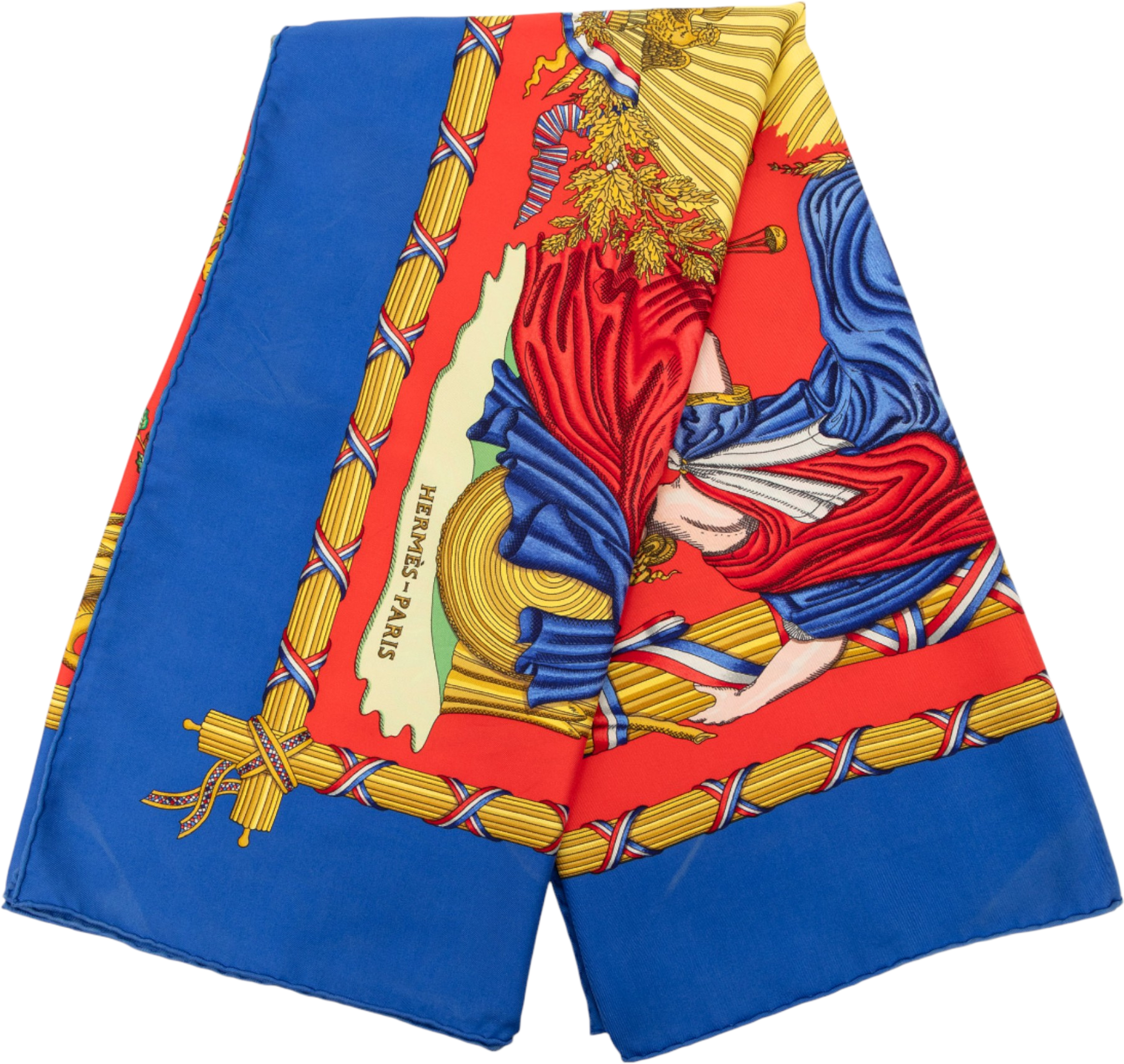 Hermès Republique Francaise Liberte Egalite Fraternite Silk Scarf 90, från Luxclusif, i färgen red. Klicka för att öppna bilden i stort format