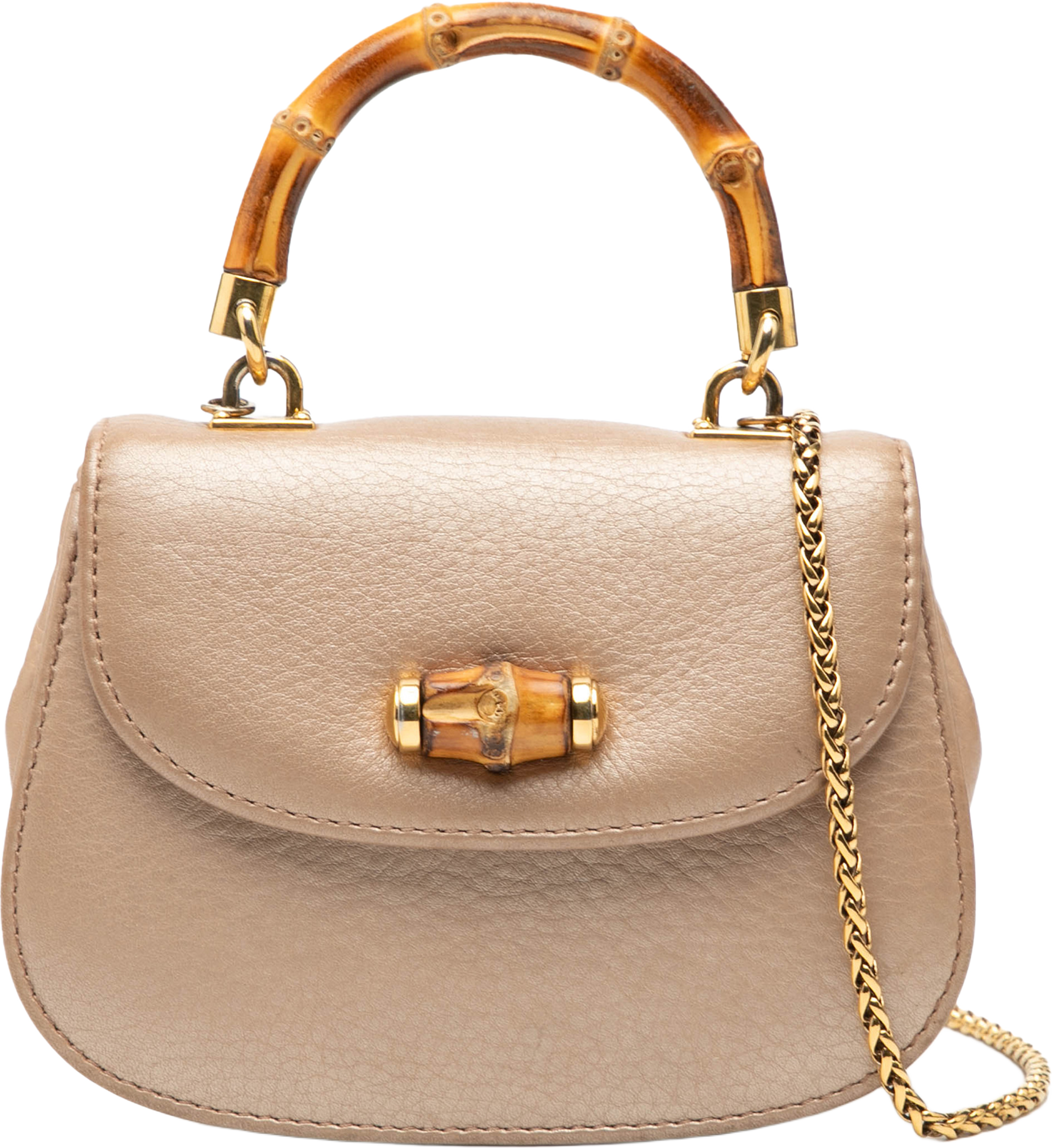 Gucci Mini Metallic Leather Bamboo Night, från Luxclusif, i färgen nude. Klicka för att öppna bilden i stort format