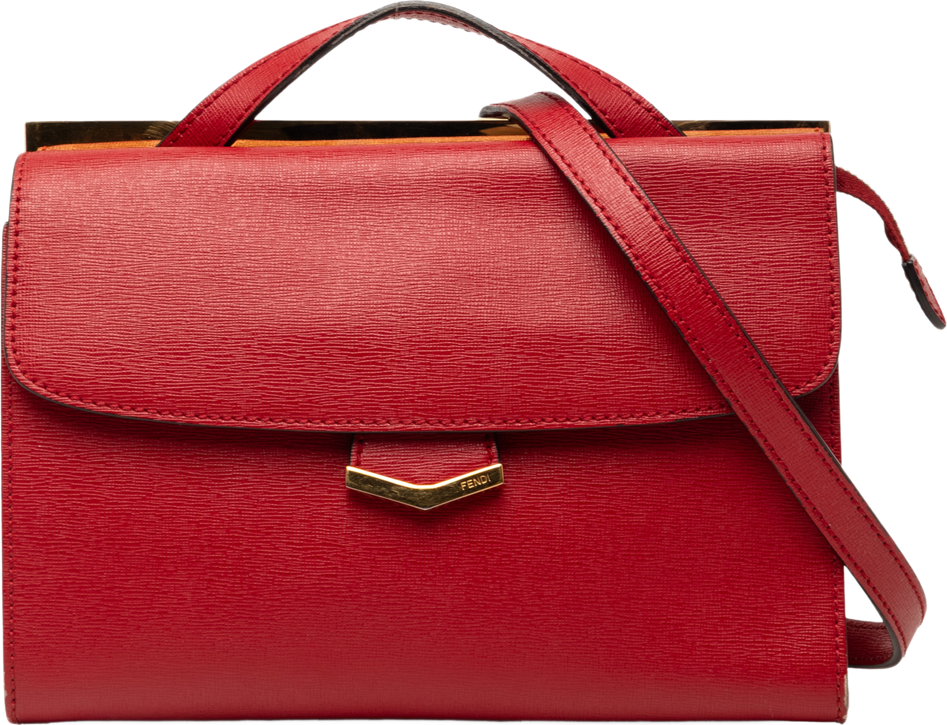 Fendi Small Leather Demi Jour Top Handle Bag, från Luxclusif, i färgen red. Klicka för att öppna bilden i stort format