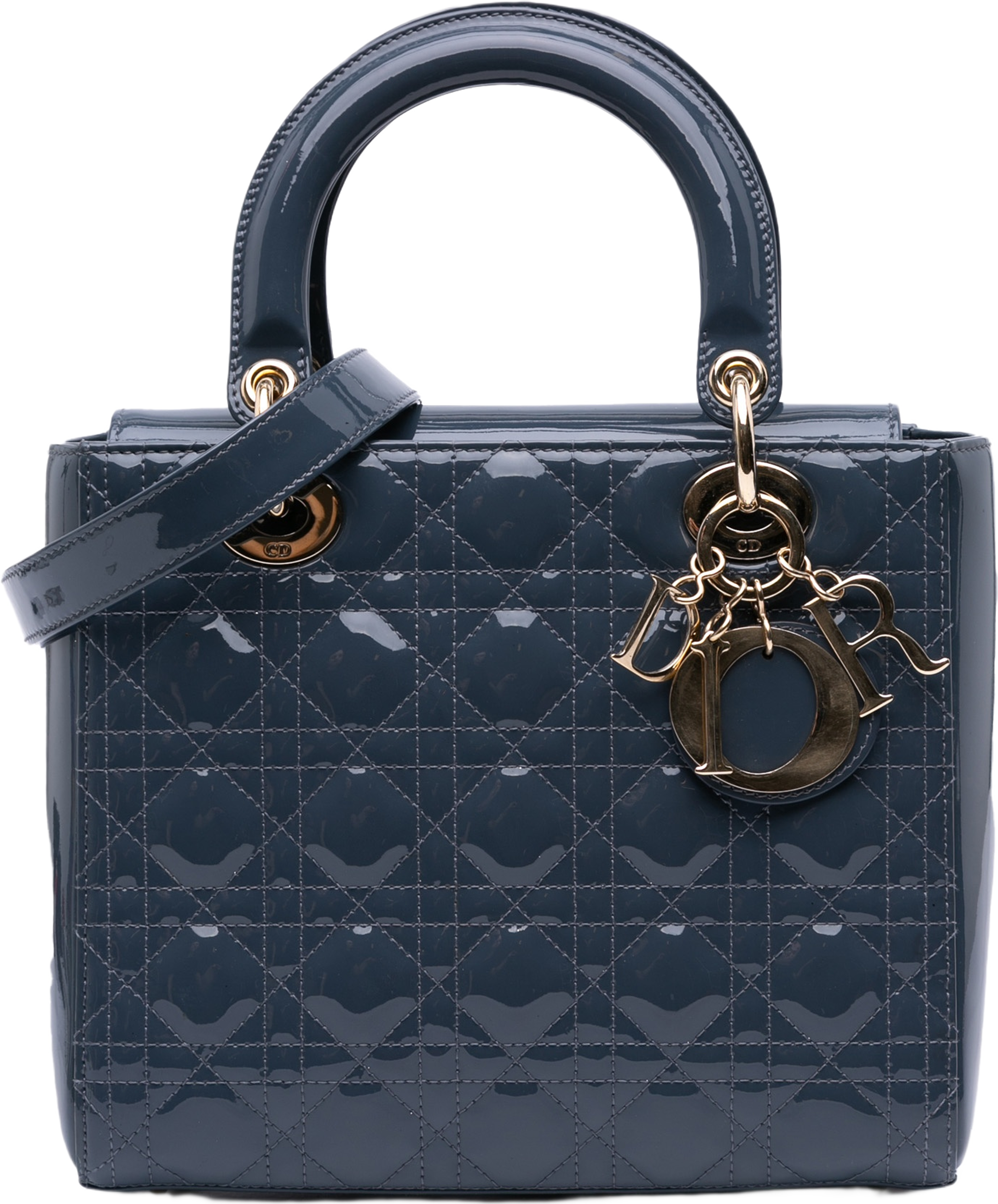 Dior Medium Patent Cannage Lady Dior, från Luxclusif, i färgen navy. Klicka för att öppna bilden i stort format