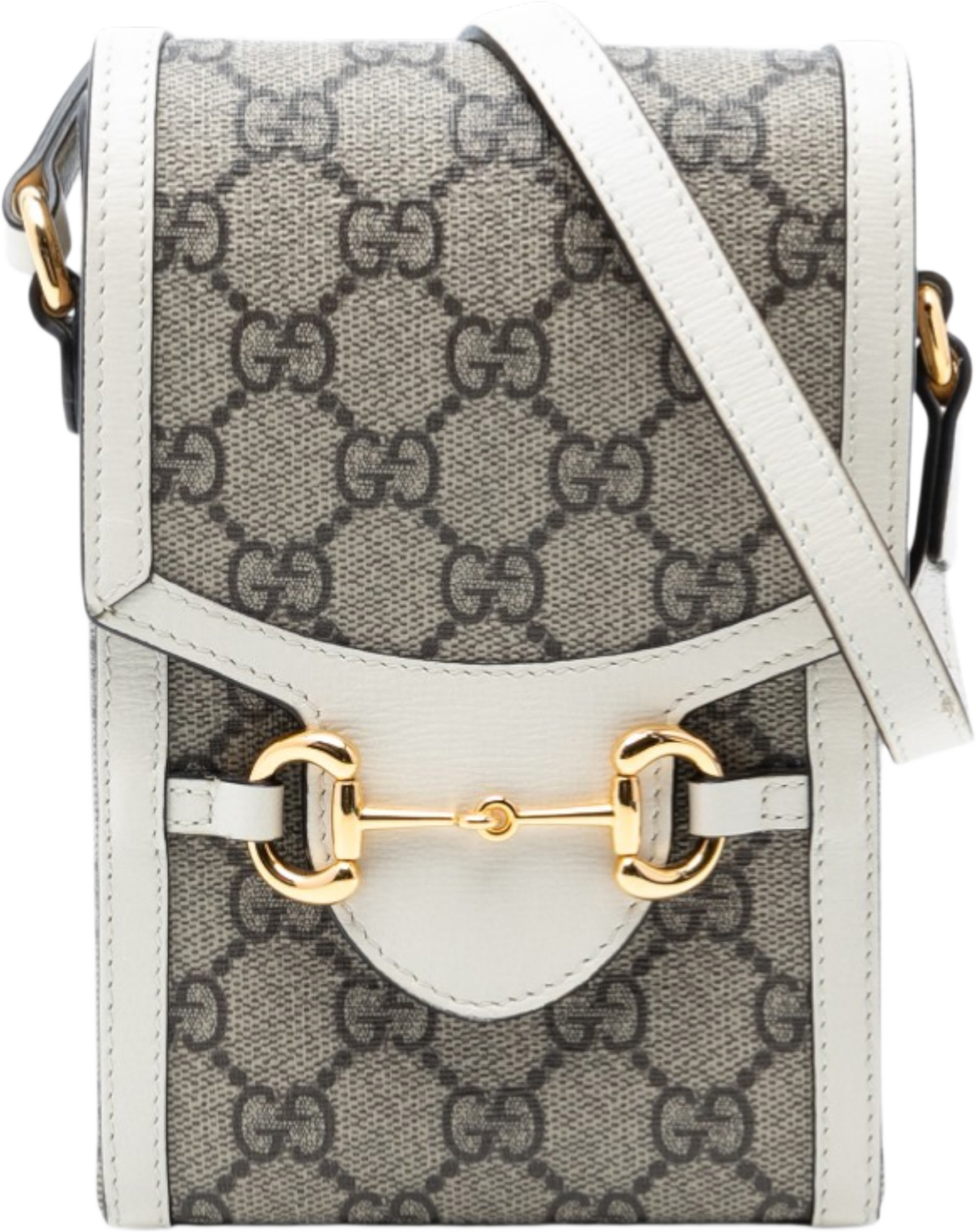 Gucci Mini Gg Supreme Horsebit 1955 Crossbody, från Luxclusif, i färgen beige. Klicka för att öppna bilden i stort format