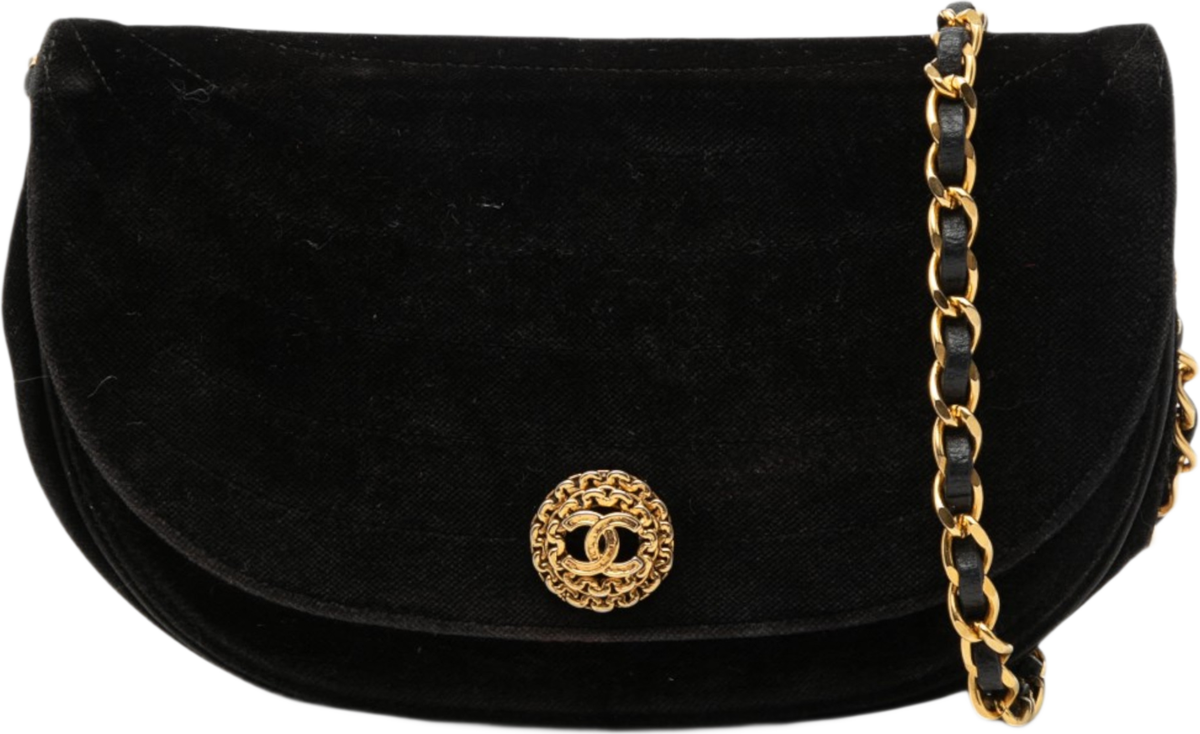 Chanel Cc Quilted Velvet Half Moon Flap, från Luxclusif, i färgen svart. Klicka för att öppna bilden i stort format