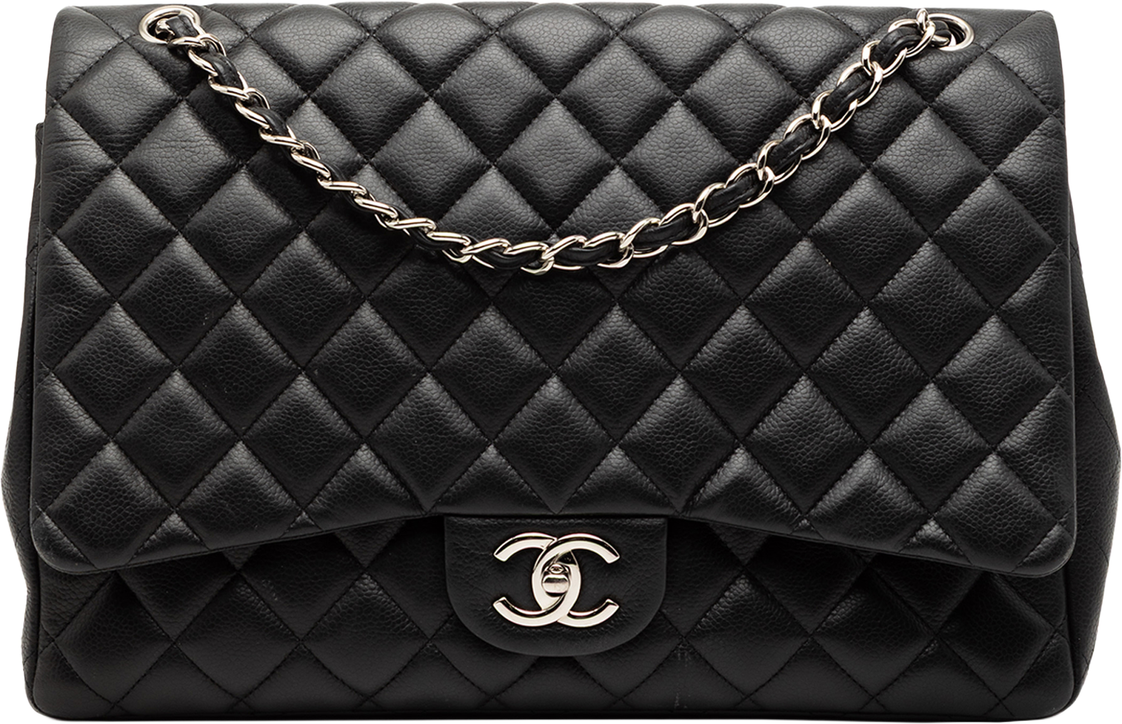 Chanel Maxi Classic Caviar Double Flap, från Luxclusif, i färgen black. Klicka för att öppna bilden i stort format