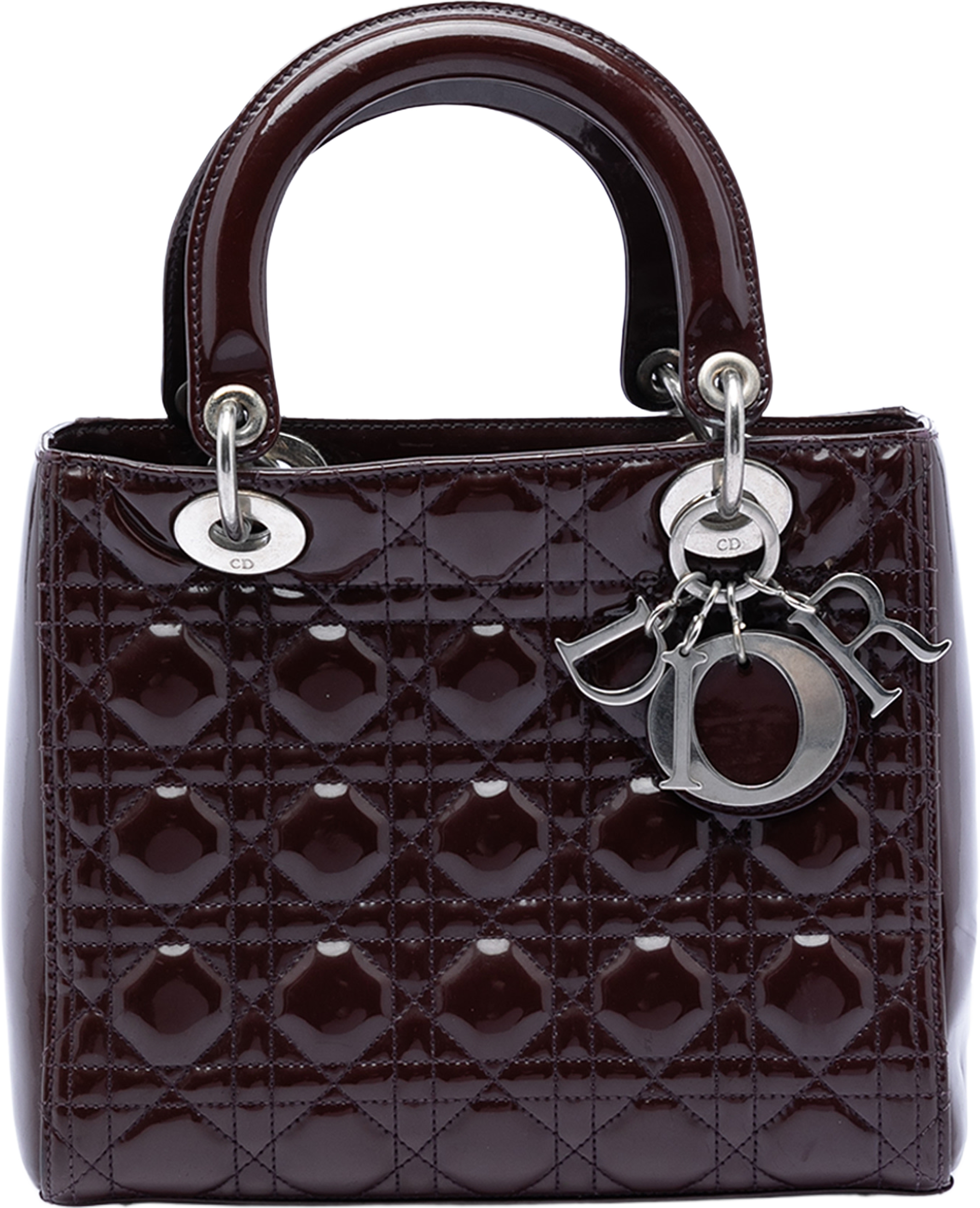 Dior Medium Patent Cannage Lady Dior, från Luxclusif, i färgen plum. Klicka för att öppna bilden i stort format