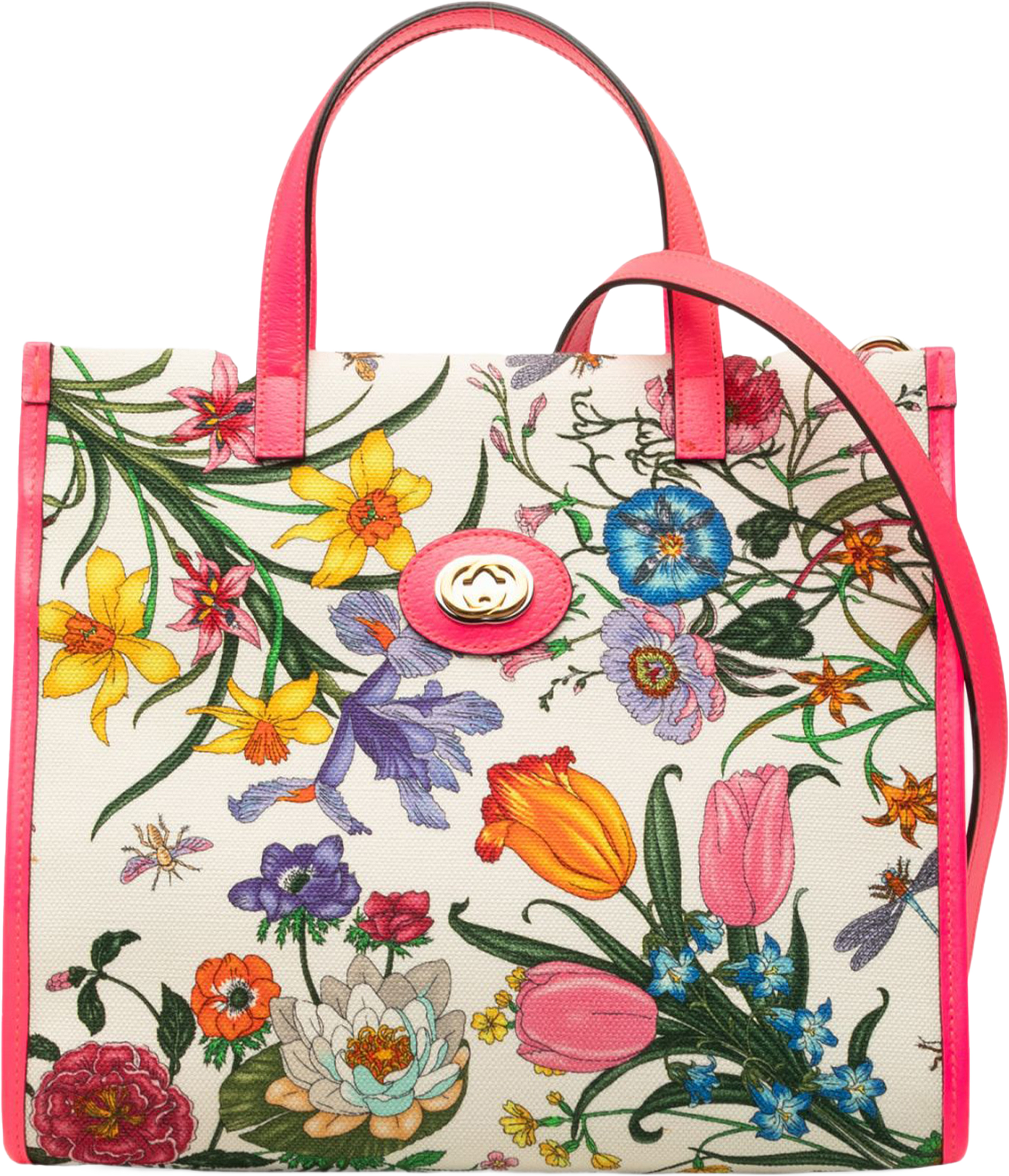 Gucci Medium Canvas Flora Satchel, från Luxclusif, i färgen vit. Klicka för att öppna bilden i stort format
