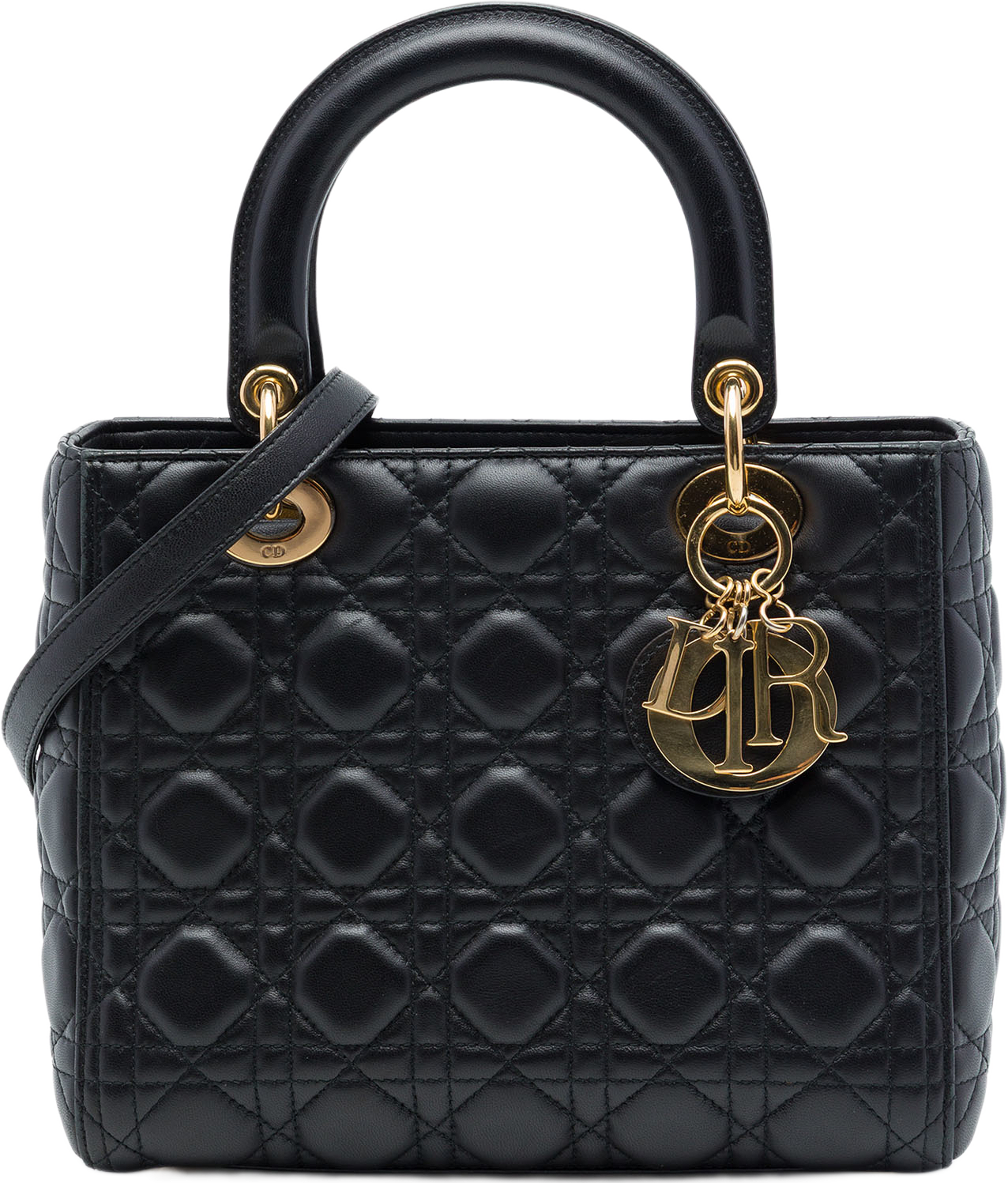 Dior Medium Lambskin Cannage Lady Dior, från Luxclusif, i färgen svart. Klicka för att öppna bilden i stort format