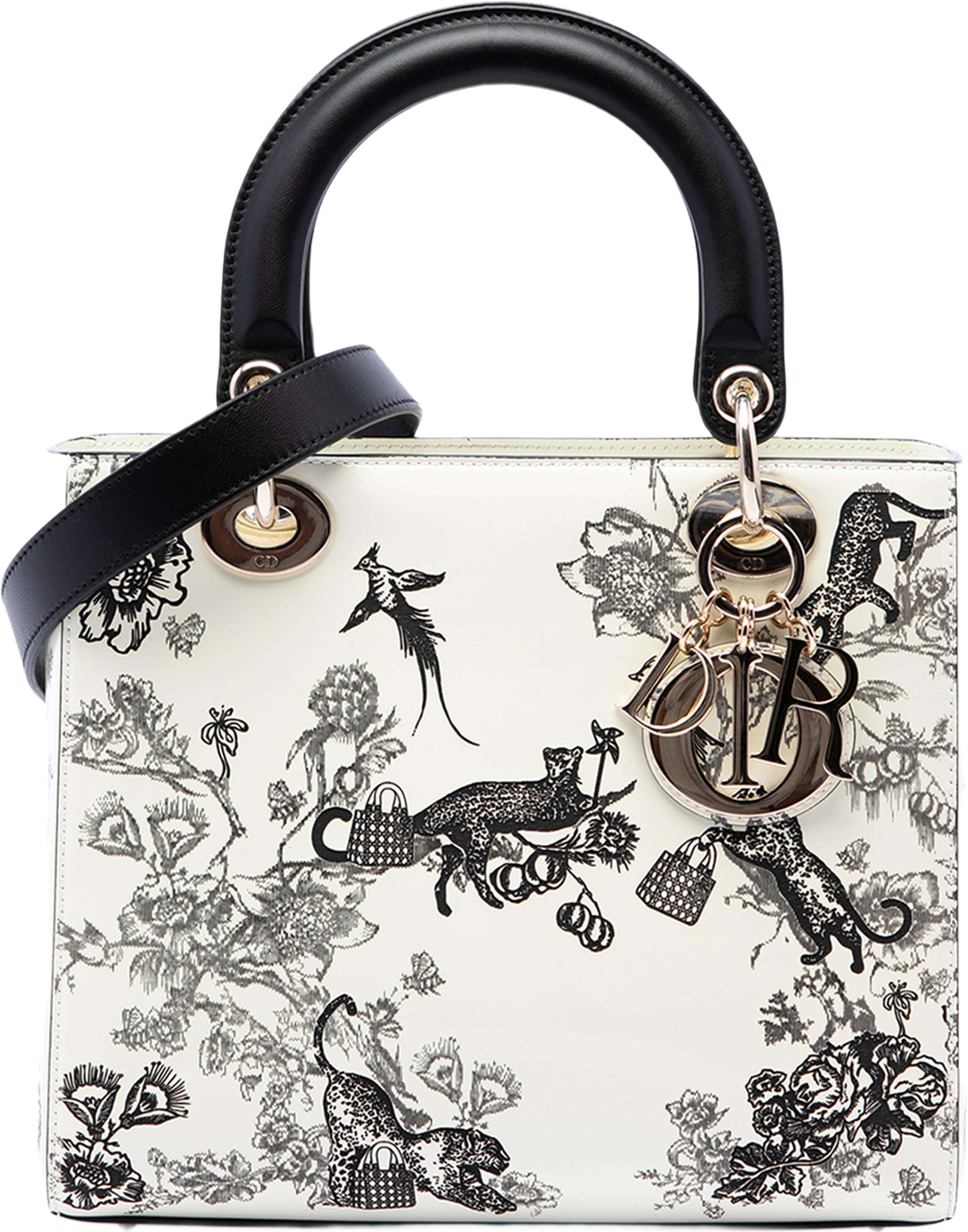 Dior Medium Patent Toile De Jouy Lady Dior, från Luxclusif, i färgen vit. Klicka för att öppna bilden i stort format