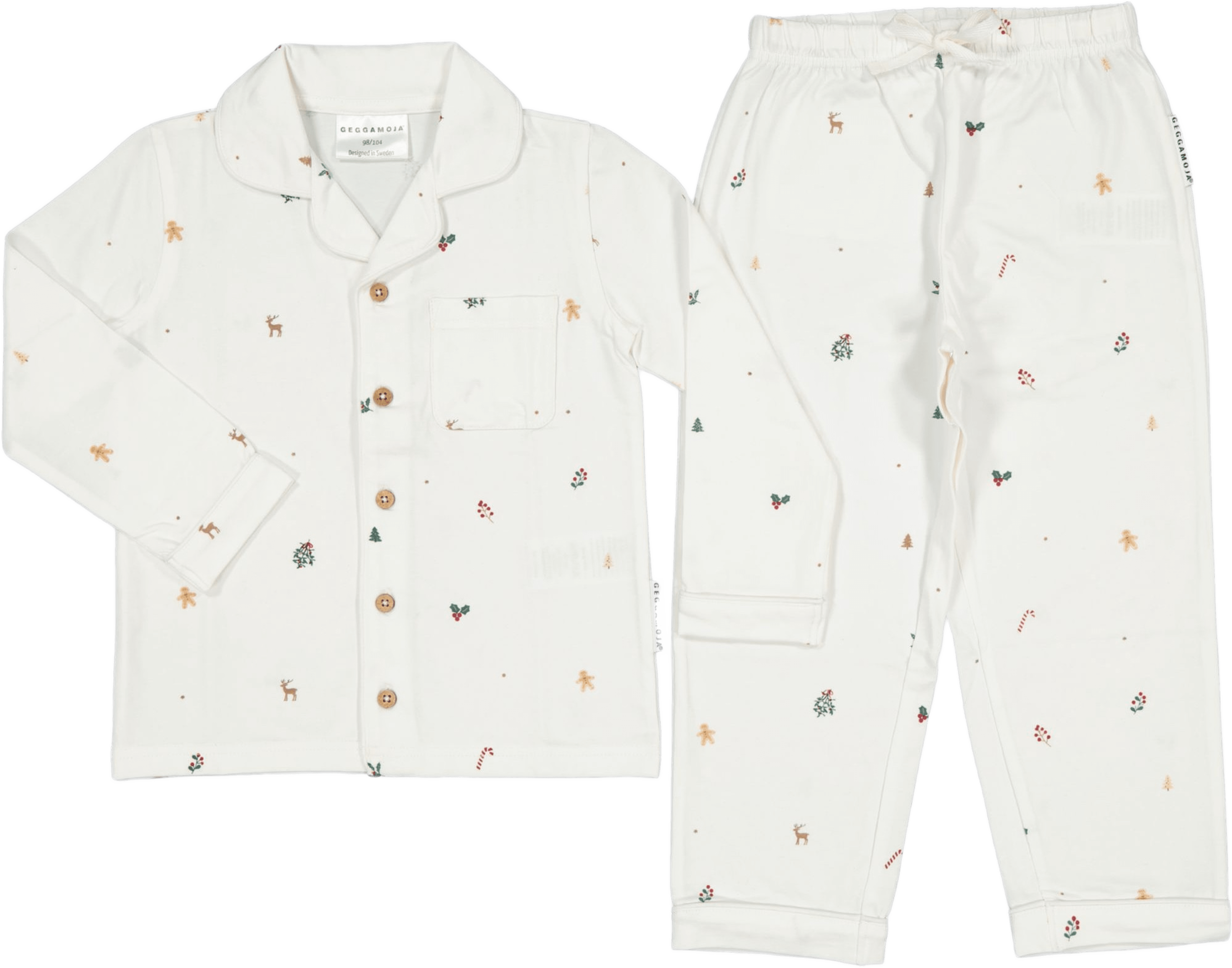 Tvådelad Pyjamas Holiday Icons, från Geggamoja, i färgen beige. Klicka för att öppna bilden i stort format