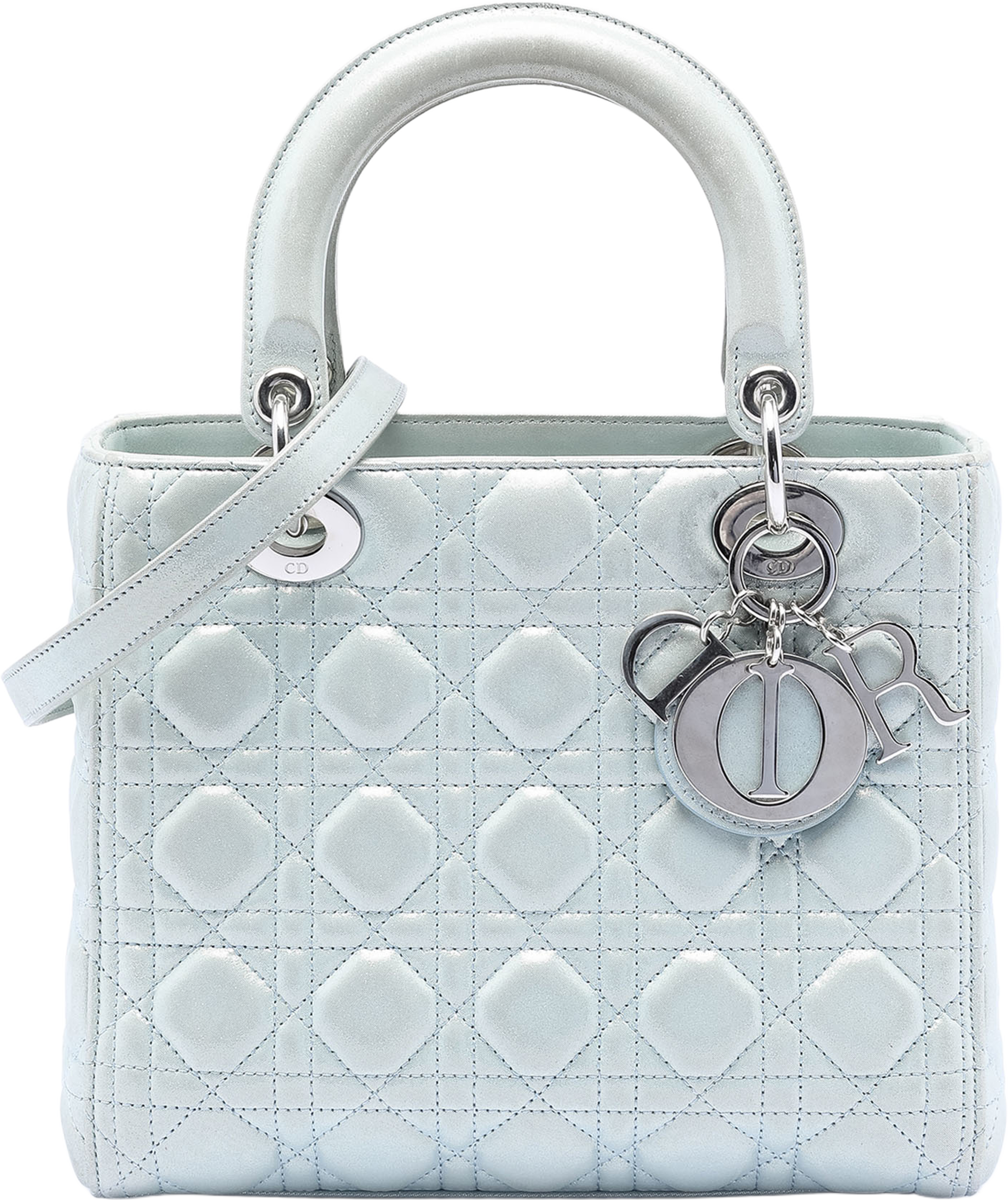 Dior Medium Iridescent Lambskin Cannage Lady Dior, från Luxclusif, i färgen light blue. Klicka för att öppna bilden i stort format