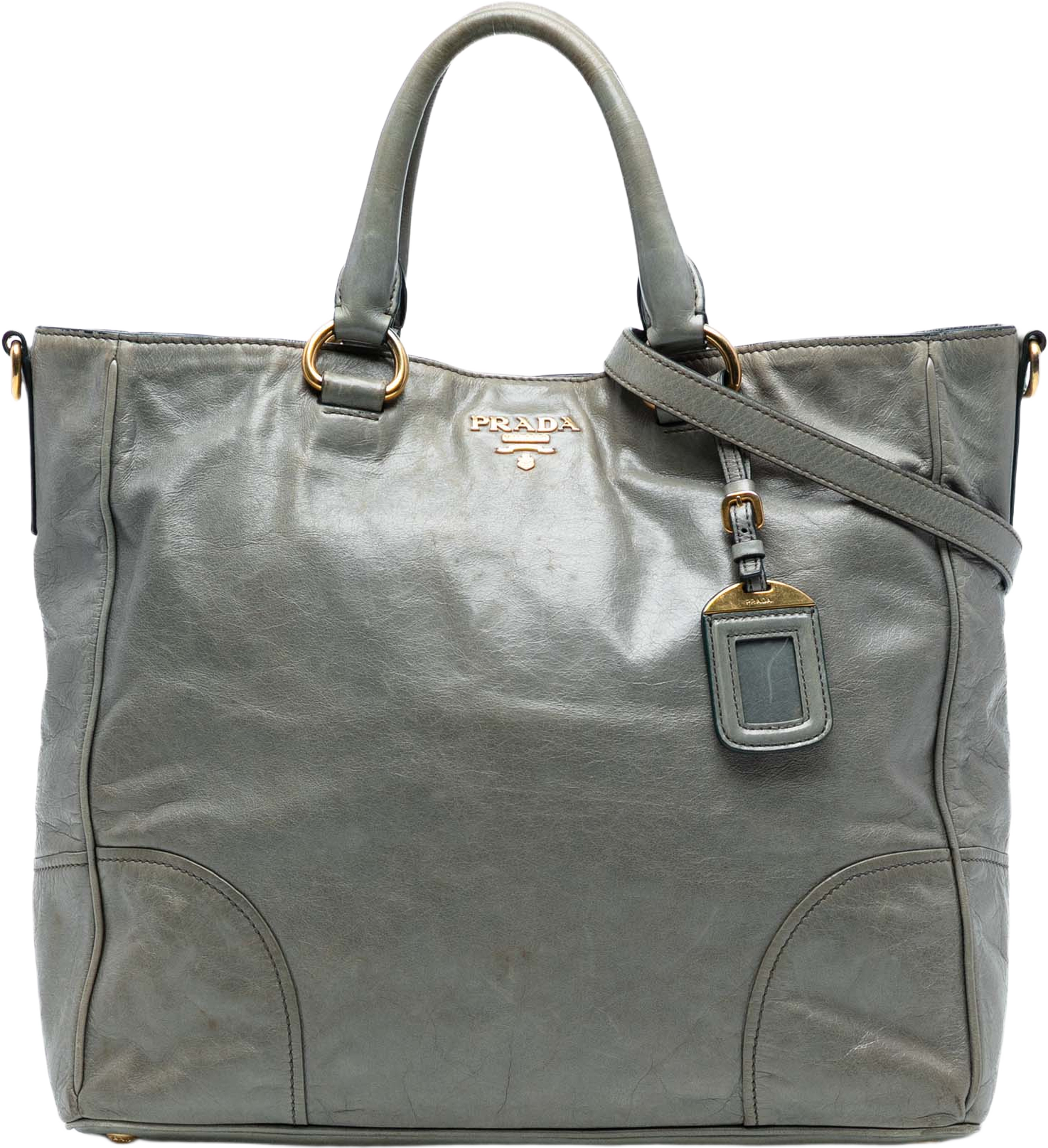 Prada Vitello Shine Satchel, från Luxclusif, i färgen gray. Klicka för att öppna bilden i stort format