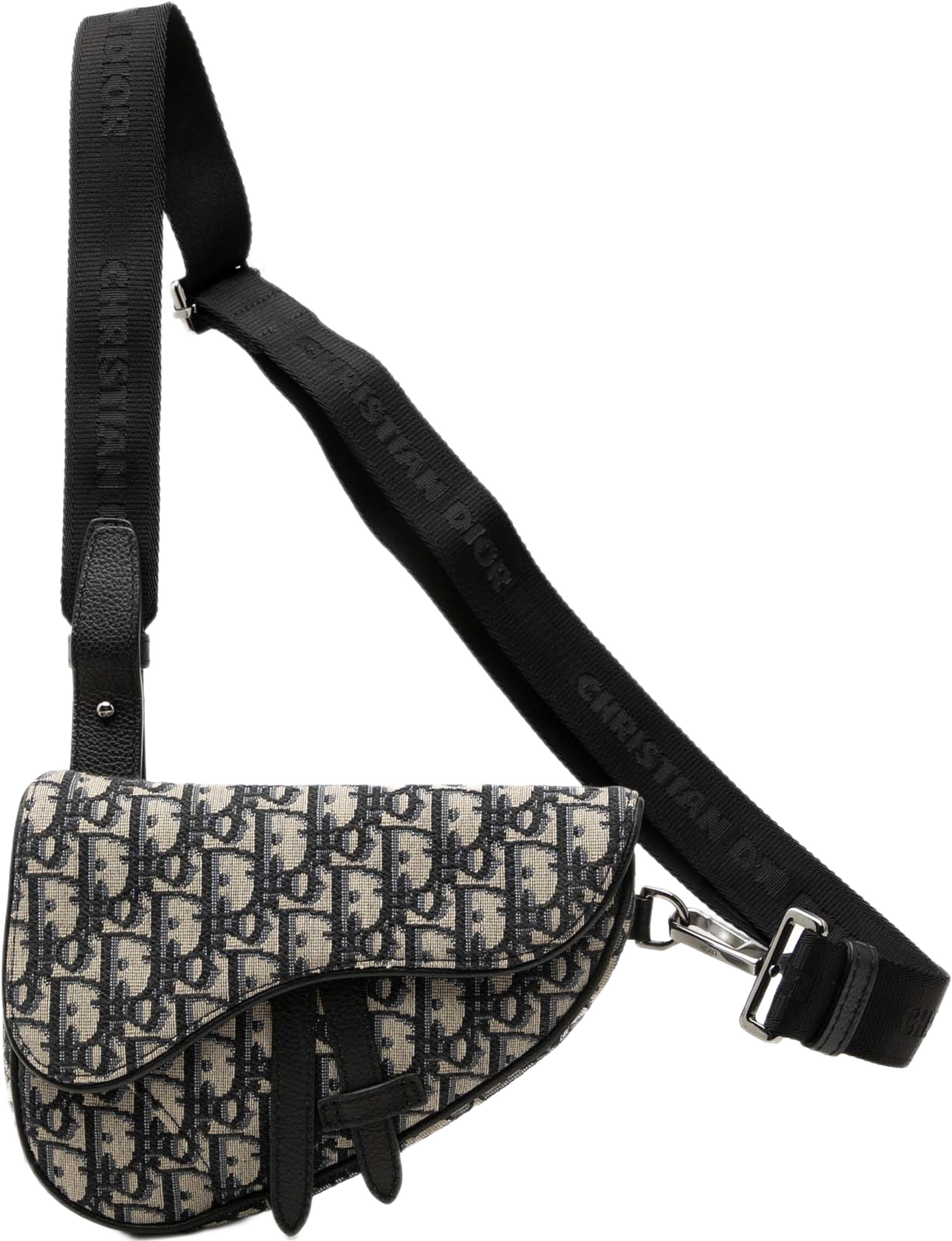 Dior Mini Oblique Canvas Saddle Belt Bag, från Luxclusif, i färgen blå. Klicka för att öppna bilden i stort format