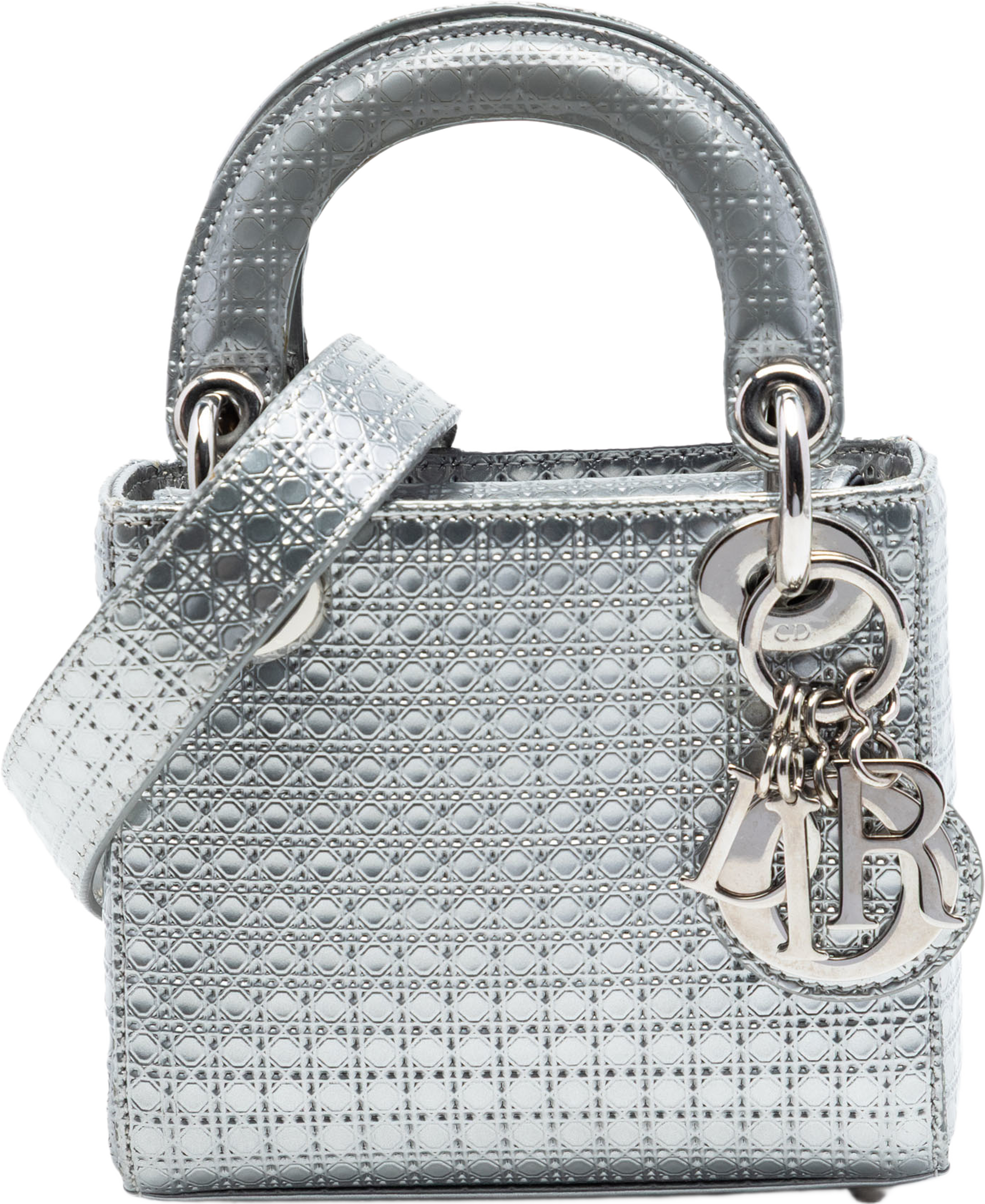 Dior Micro Metallic Patent Microcannage Lady Dior, från Luxclusif, i färgen silver. Klicka för att öppna bilden i stort format