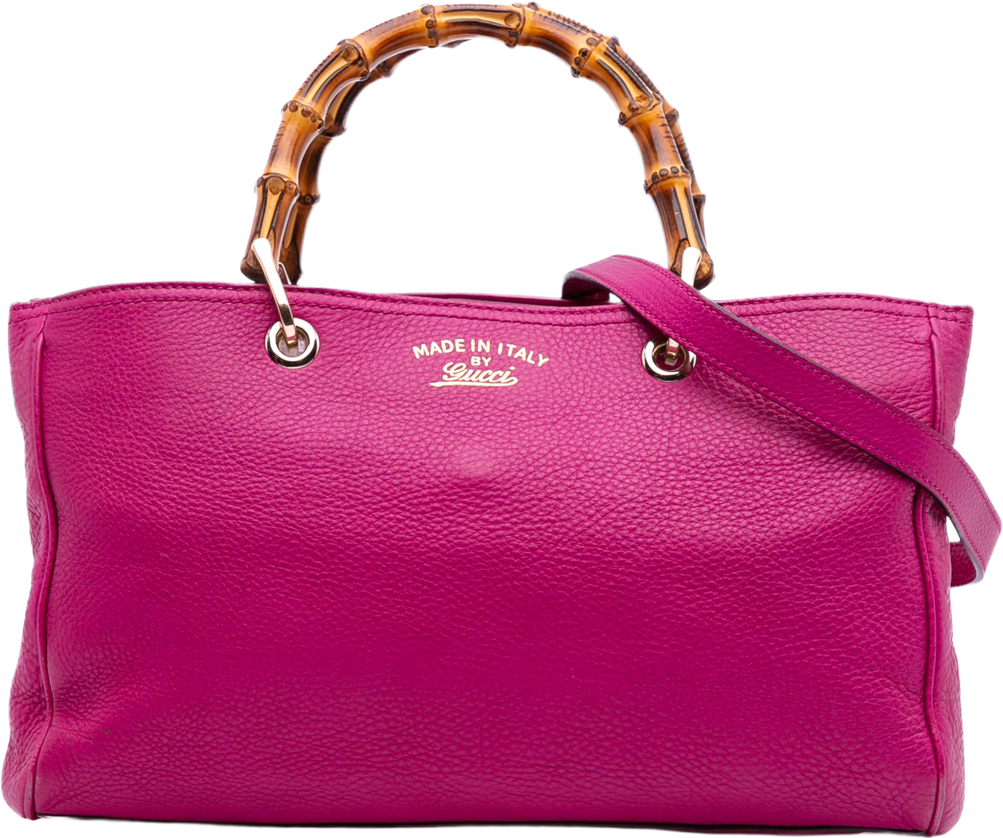 Gucci Medium Calfskin Bamboo Shopper Satchel, från Luxclusif, i färgen dark pink. Klicka för att öppna bilden i stort format