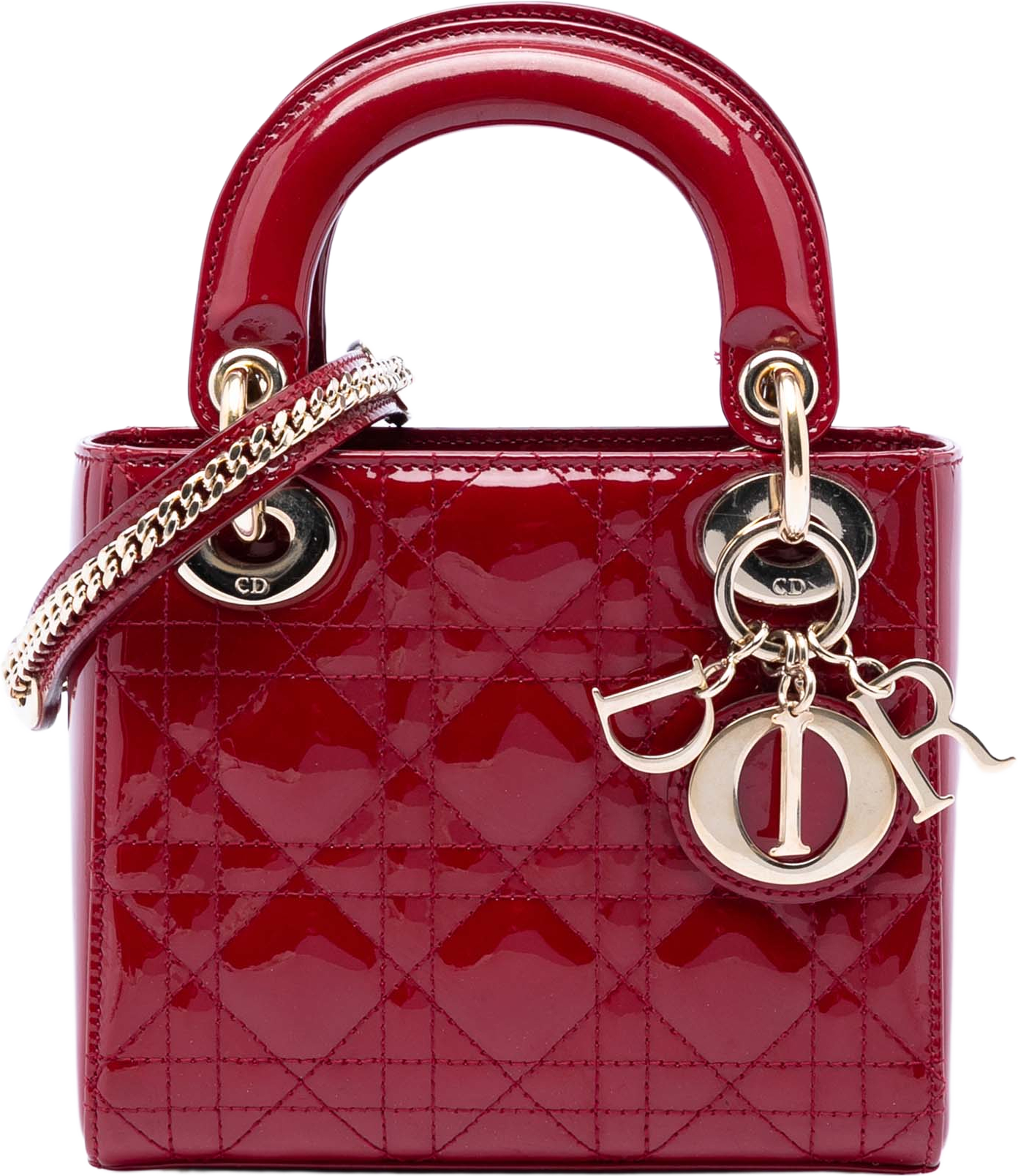 Dior Mini Patent Cannage Lady Dior, från Luxclusif, i färgen dark red. Klicka för att öppna bilden i stort format