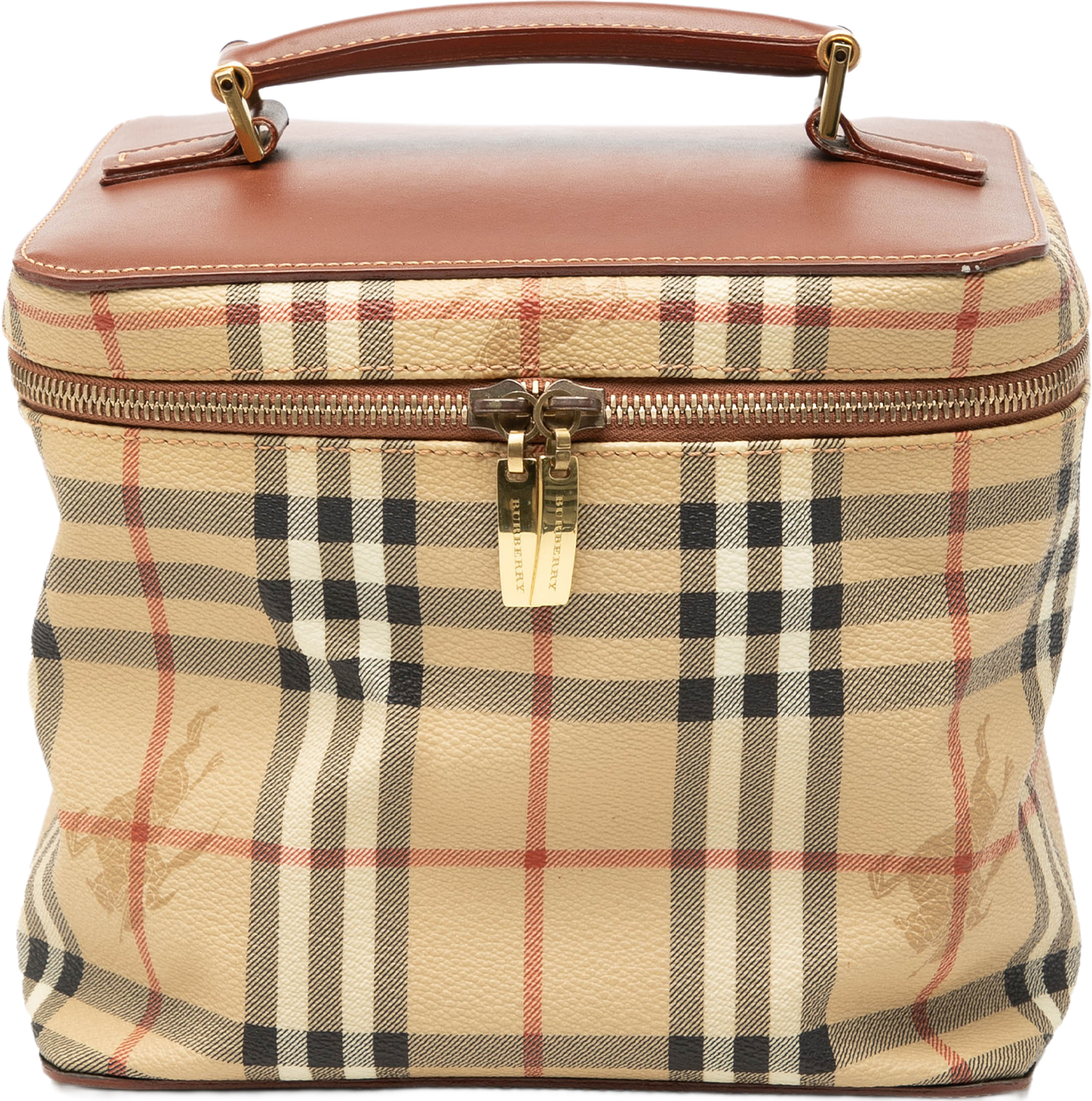 Burberry Haymarket Check Coated Canvas Vanity Bag, från Luxclusif, i färgen beige. Klicka för att öppna bilden i stort format