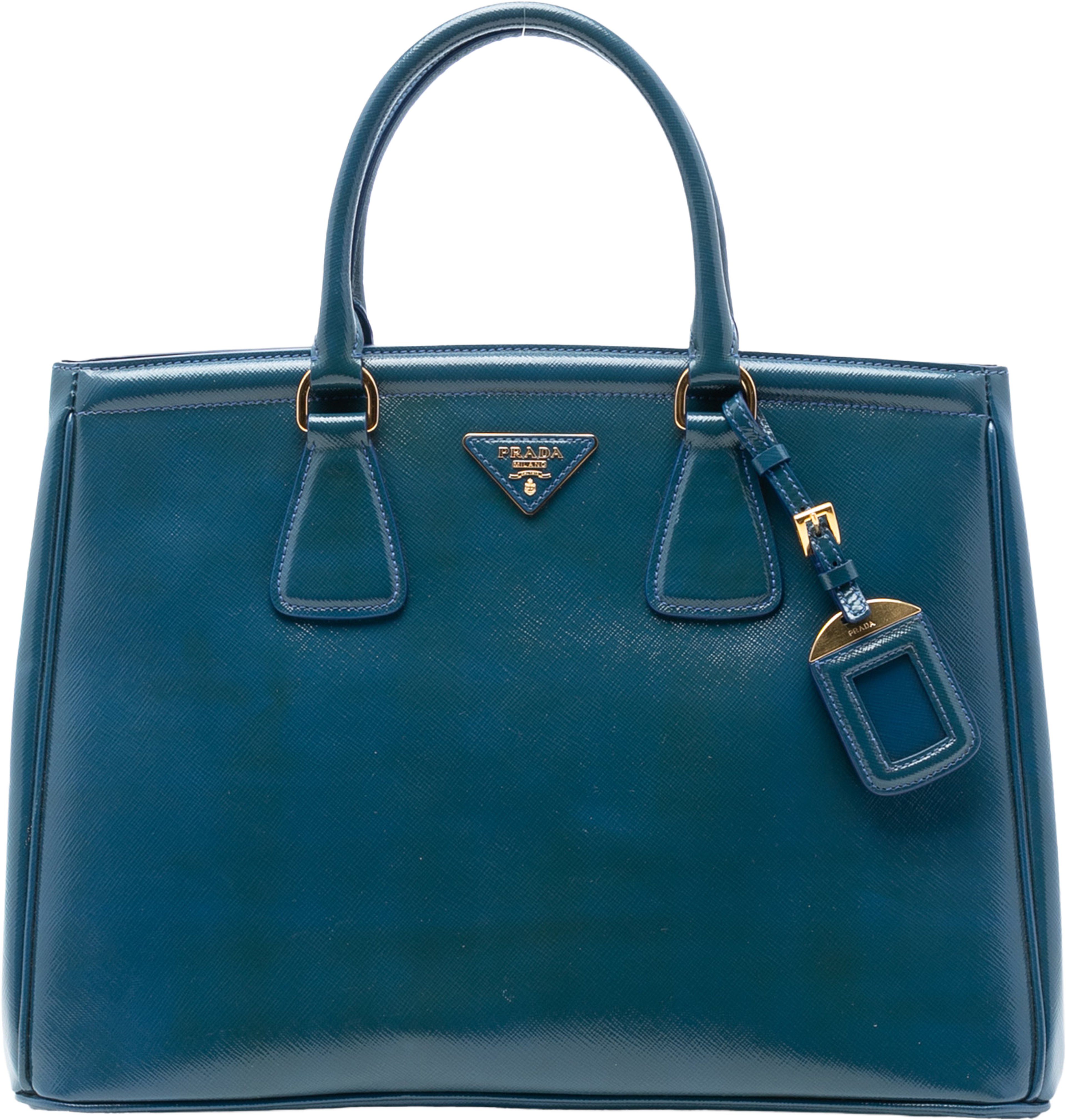 Prada Medium Saffiano Vernice Parabole Tote, från Luxclusif, i färgen blue. Klicka för att öppna bilden i stort format