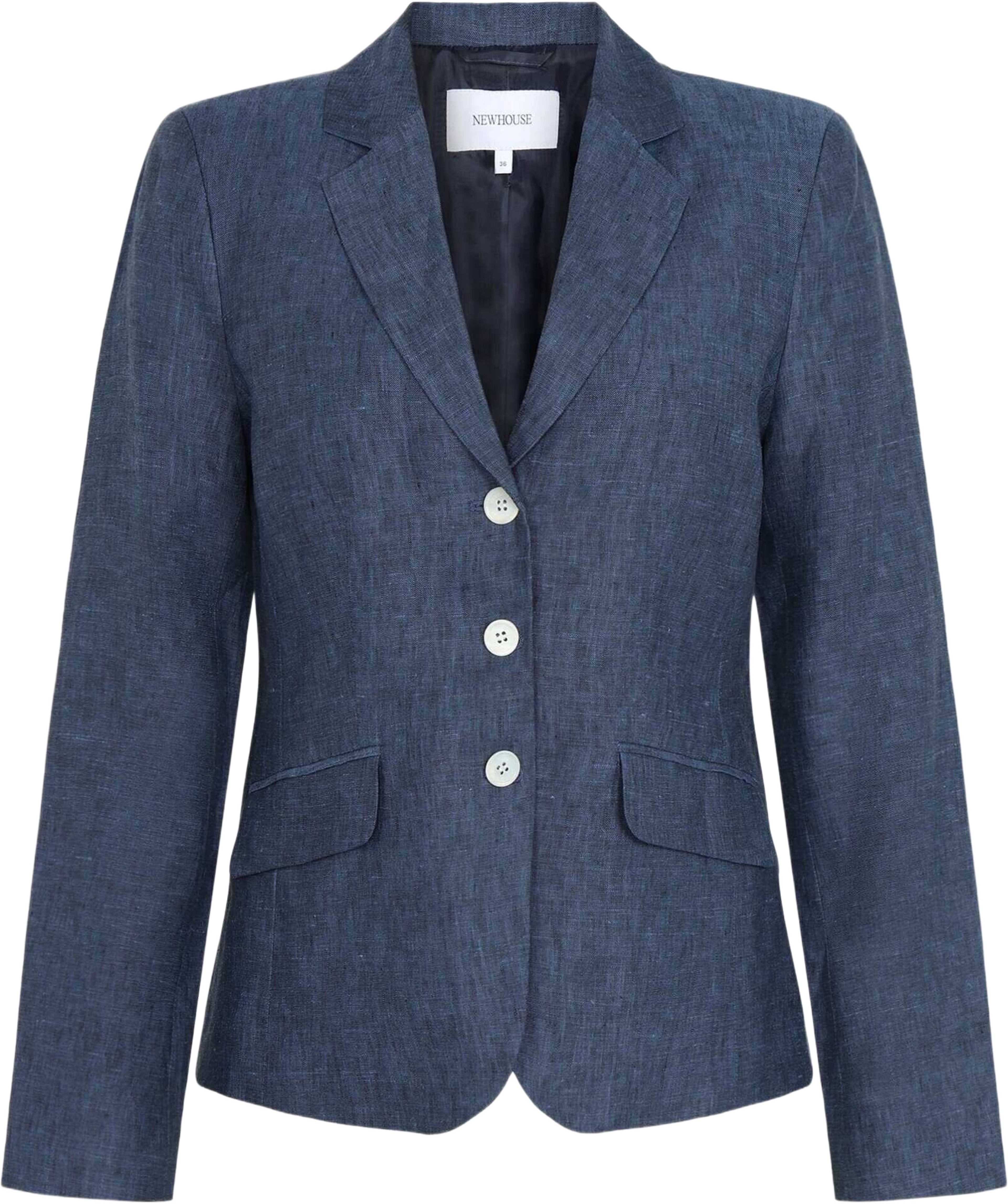 Amanda Linen Blazer, från Newhouse, i färgen mjuk marinblå. Klicka för att öppna bilden i stort format