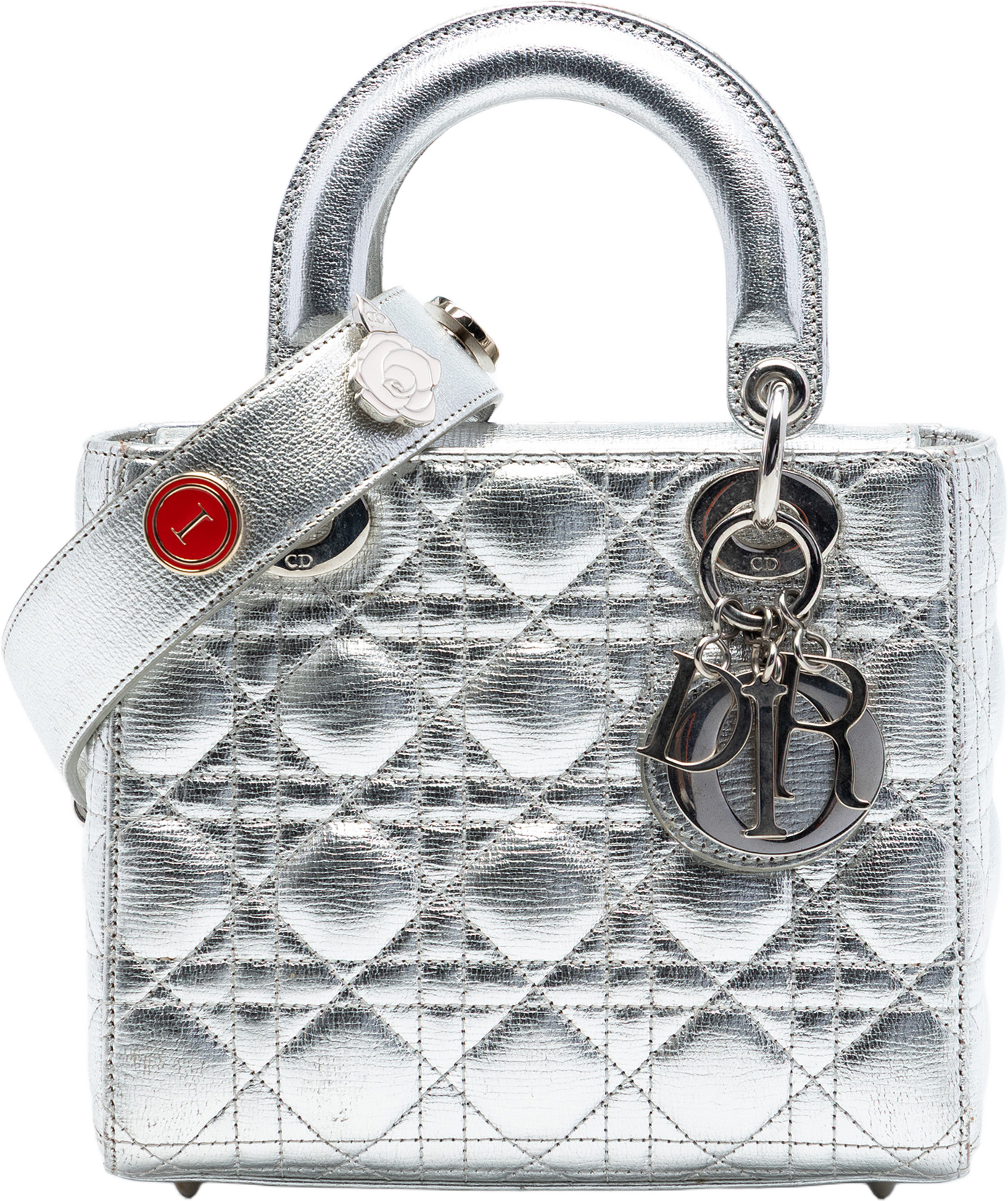 Dior Small Metallic Lambskin Cannage My Abcdior Lady Dior, från Luxclusif, i färgen silver. Klicka för att öppna bilden i stort format