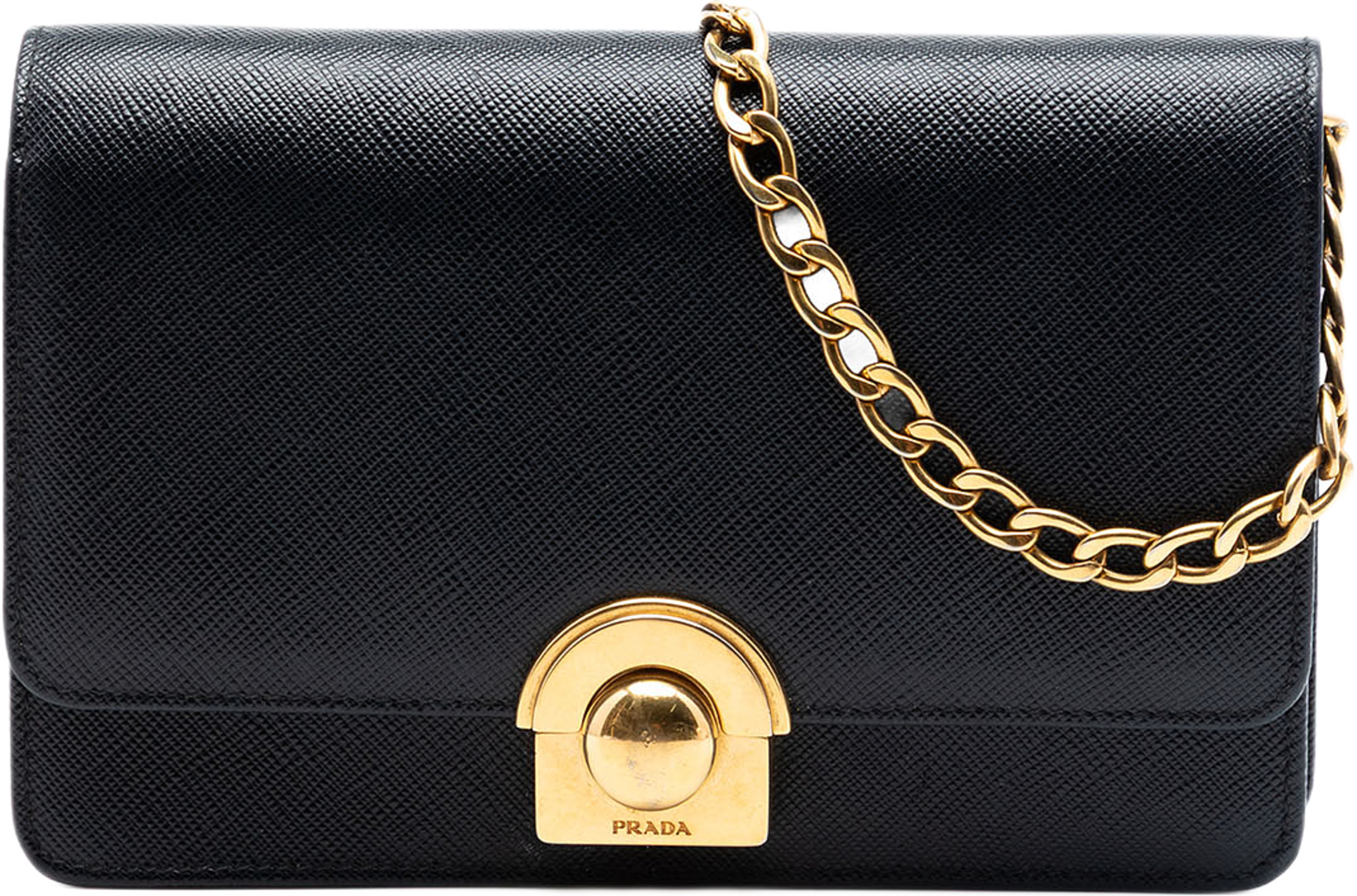 Prada Saffiano Arcade Wallet On Chain, från Luxclusif, i färgen black. Klicka för att öppna bilden i stort format
