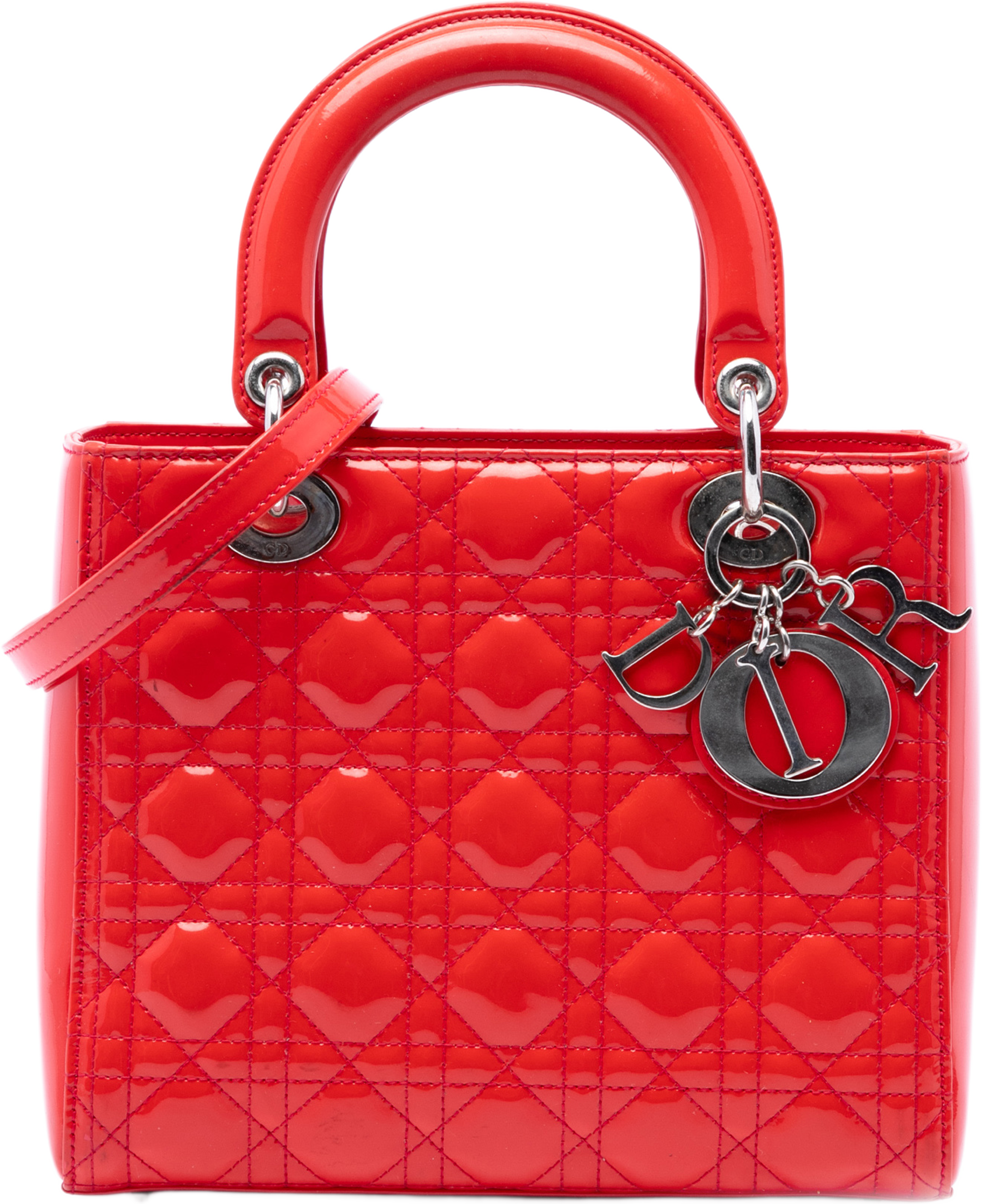 Dior Medium Patent Cannage Lady Dior, från Luxclusif, i färgen röd. Klicka för att öppna bilden i stort format
