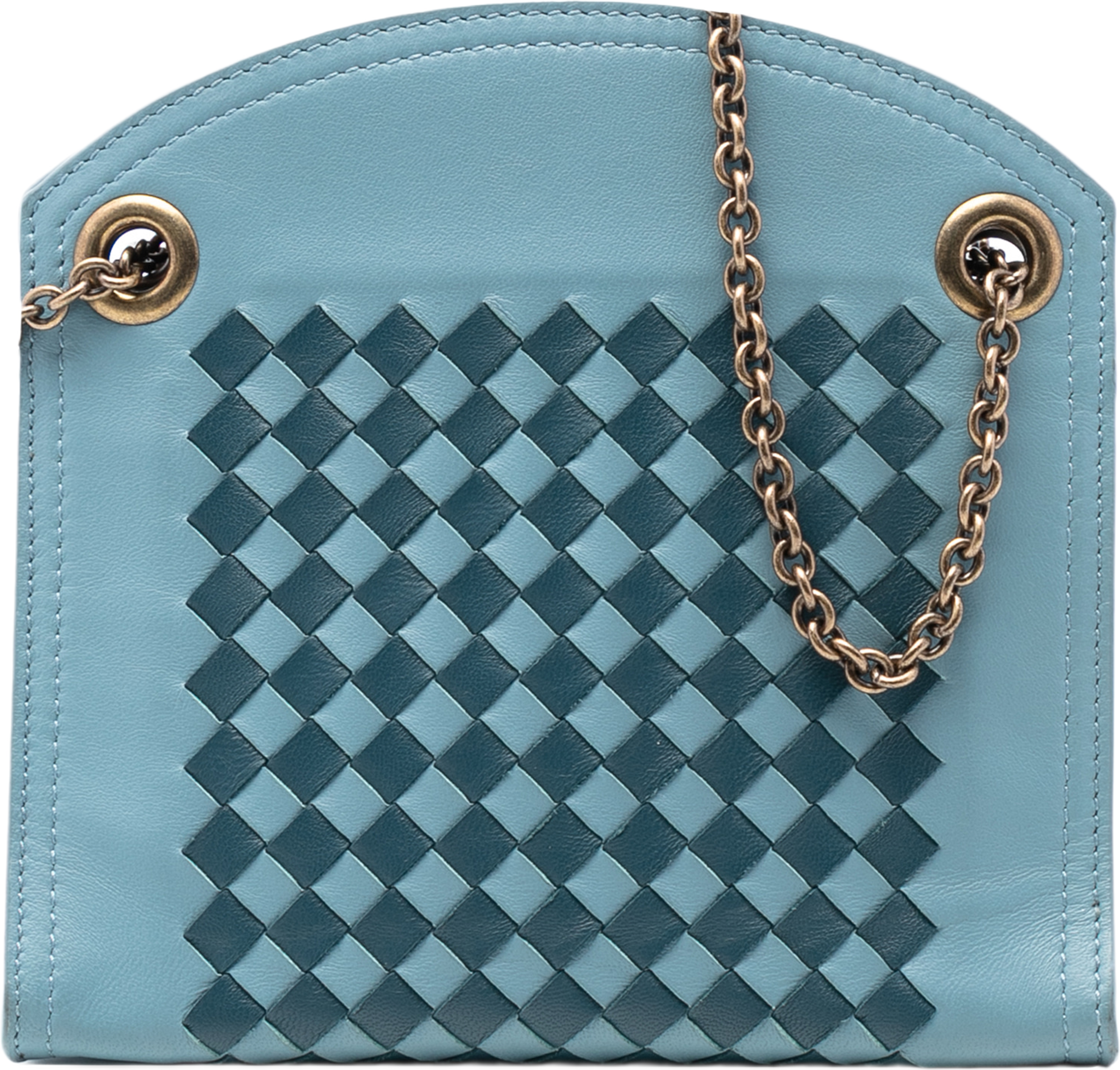 Bottega Veneta Nappa Intrecciato Chain Wallet, från Luxclusif, i färgen light blue. Klicka för att öppna bilden i stort format