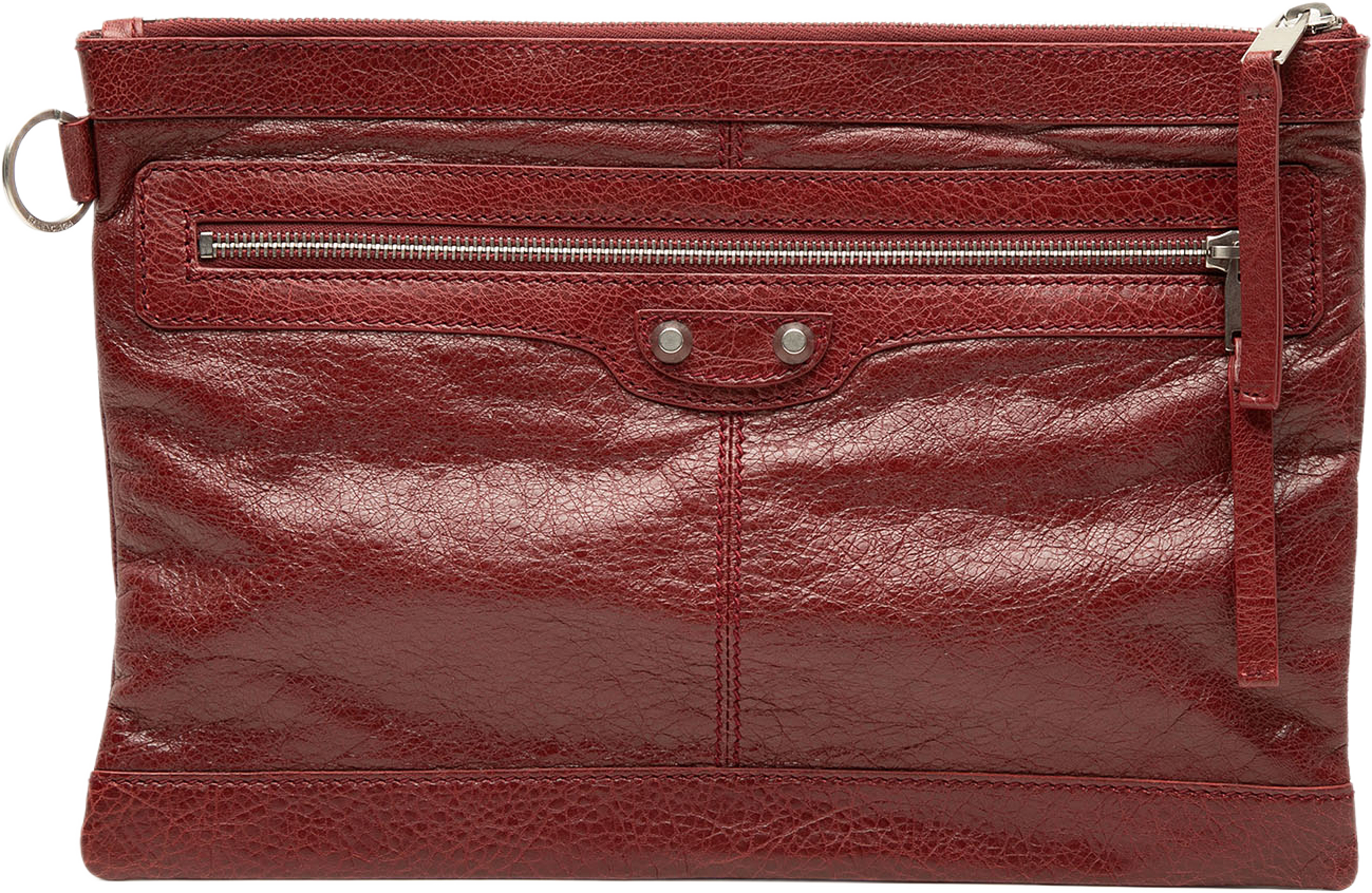 Balenciaga Lambskin Motocross Classic Clip M Clutch, från Luxclusif, i färgen röd. Klicka för att öppna bilden i stort format