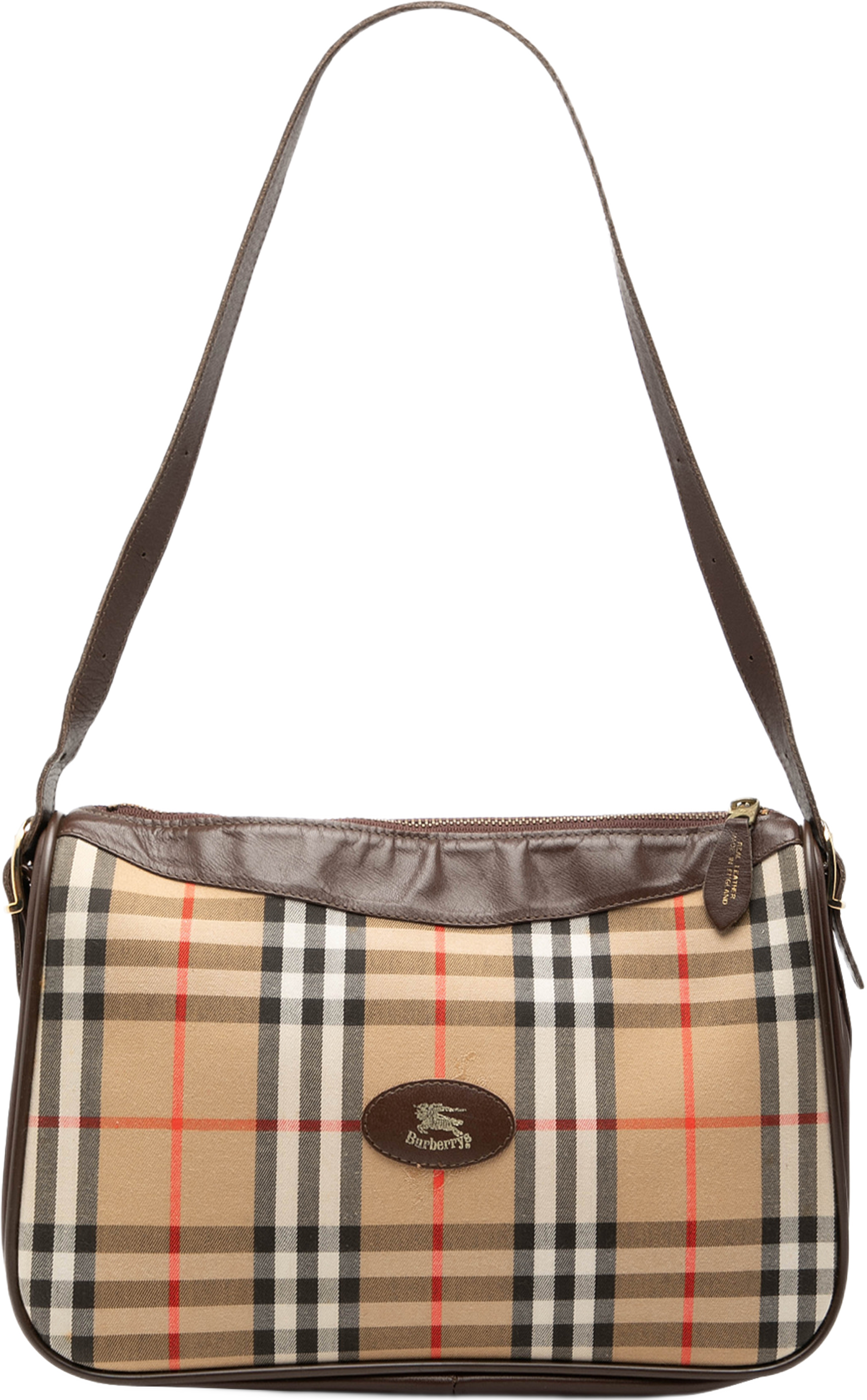 Burberry Haymarket Check Canvas Shoulder Bag, från Luxclusif, i färgen beige. Klicka för att öppna bilden i stort format