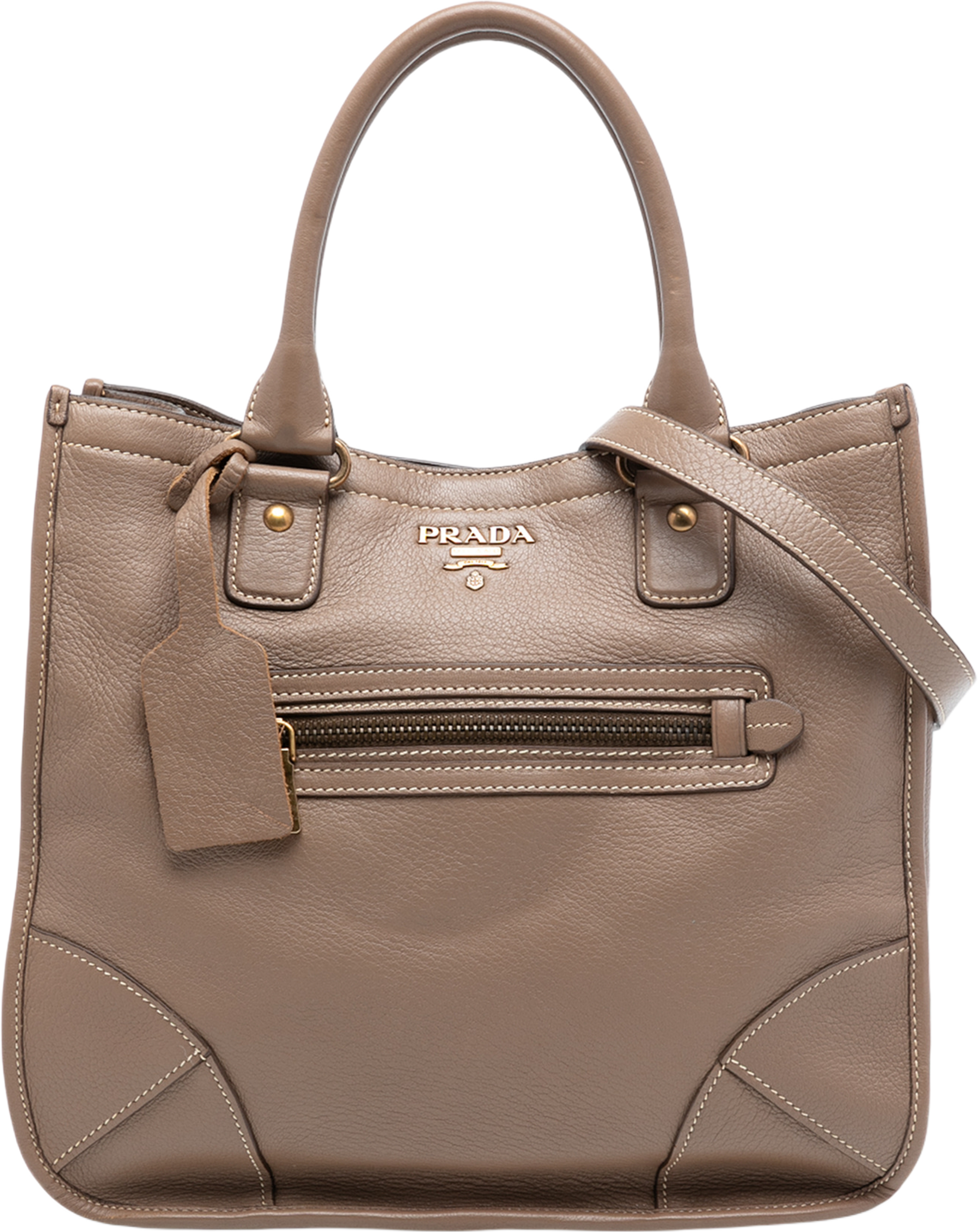 Prada Cervo Open Convertible Tote, från Luxclusif, i färgen beige. Klicka för att öppna bilden i stort format