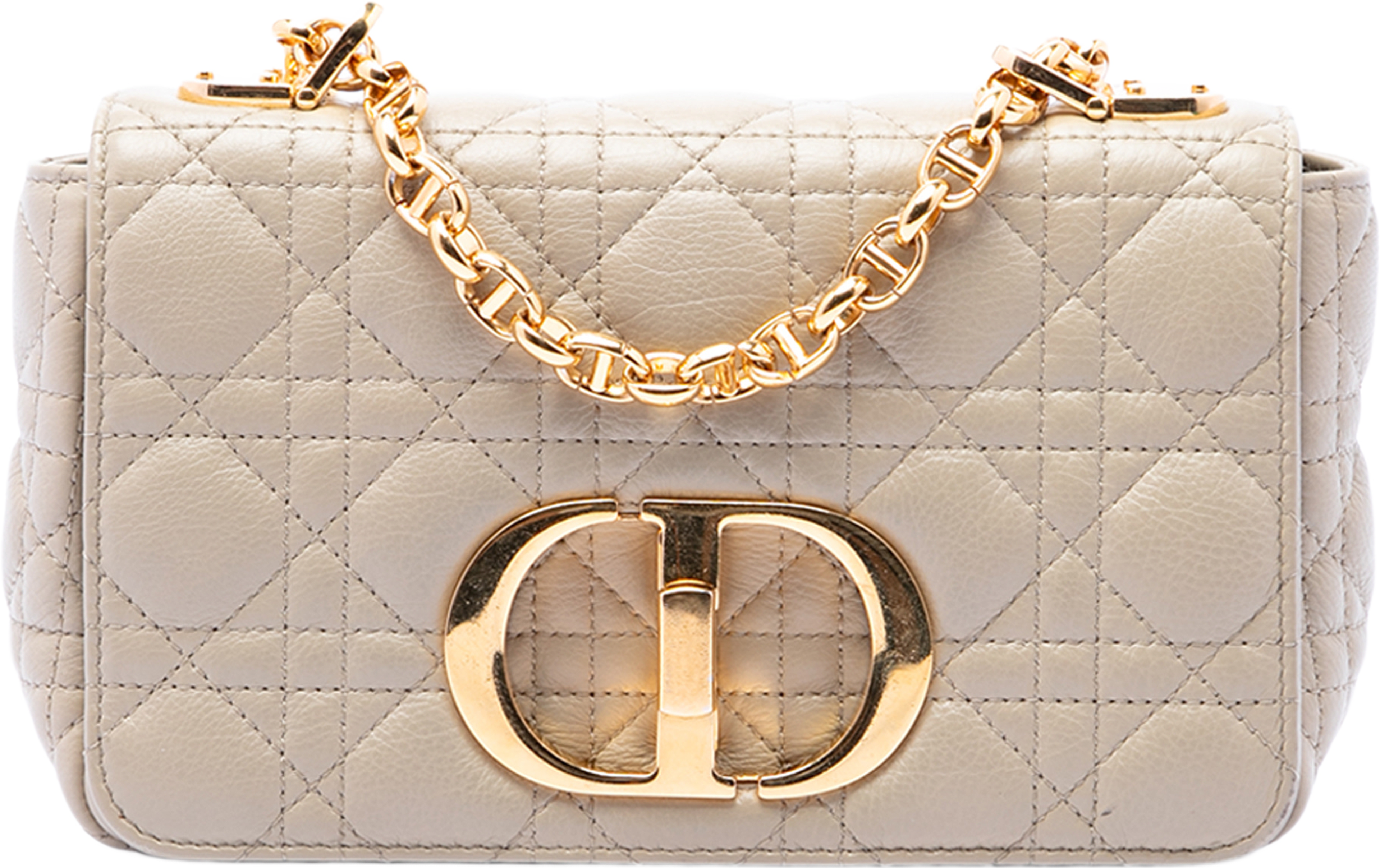 Dior Small Calfskin Cannage Caro Crossbody, från Luxclusif, i färgen beige. Klicka för att öppna bilden i stort format