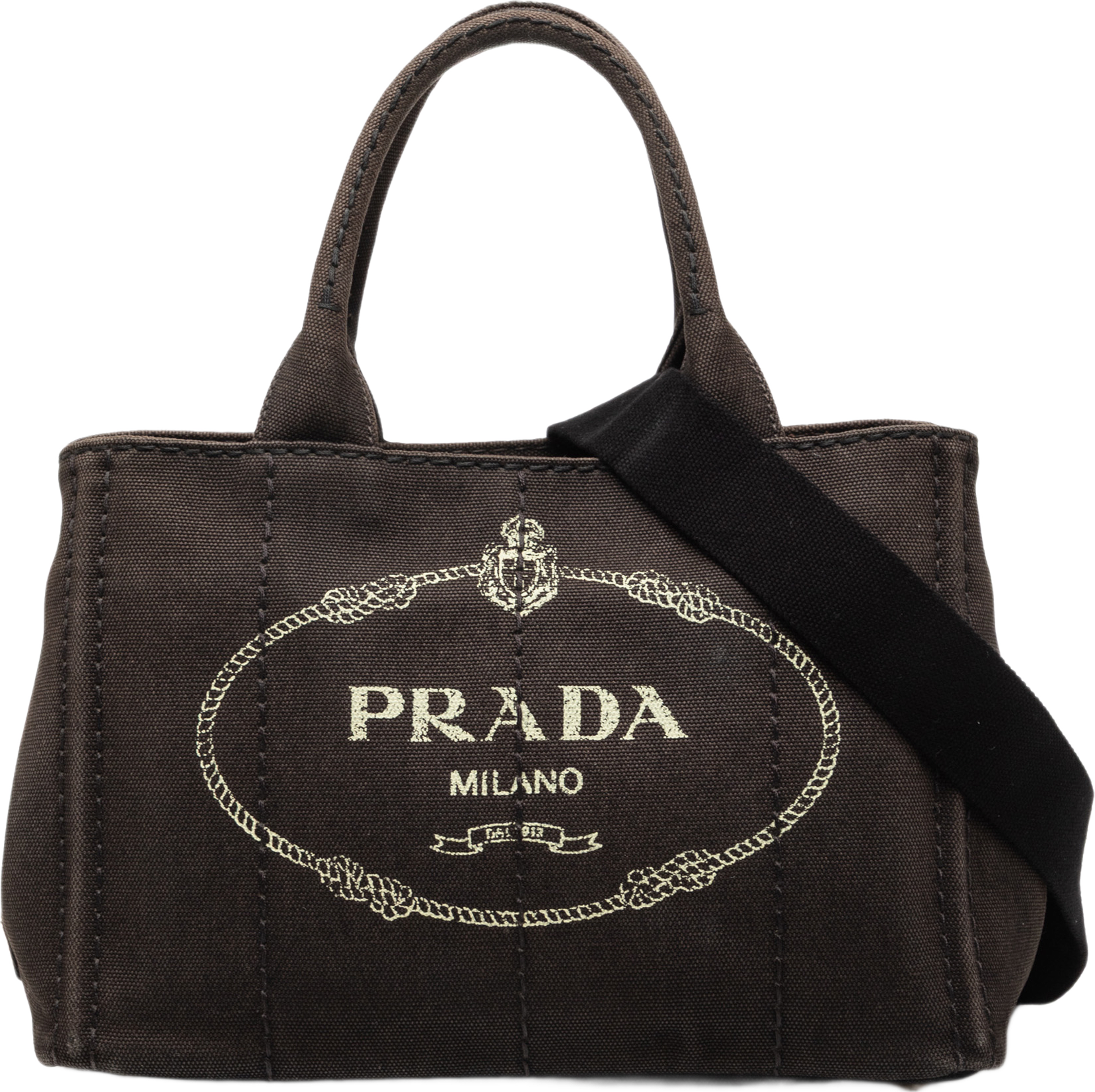 Prada Small Canvas Canapa Logo Tote, från Luxclusif, i färgen svart. Klicka för att öppna bilden i stort format