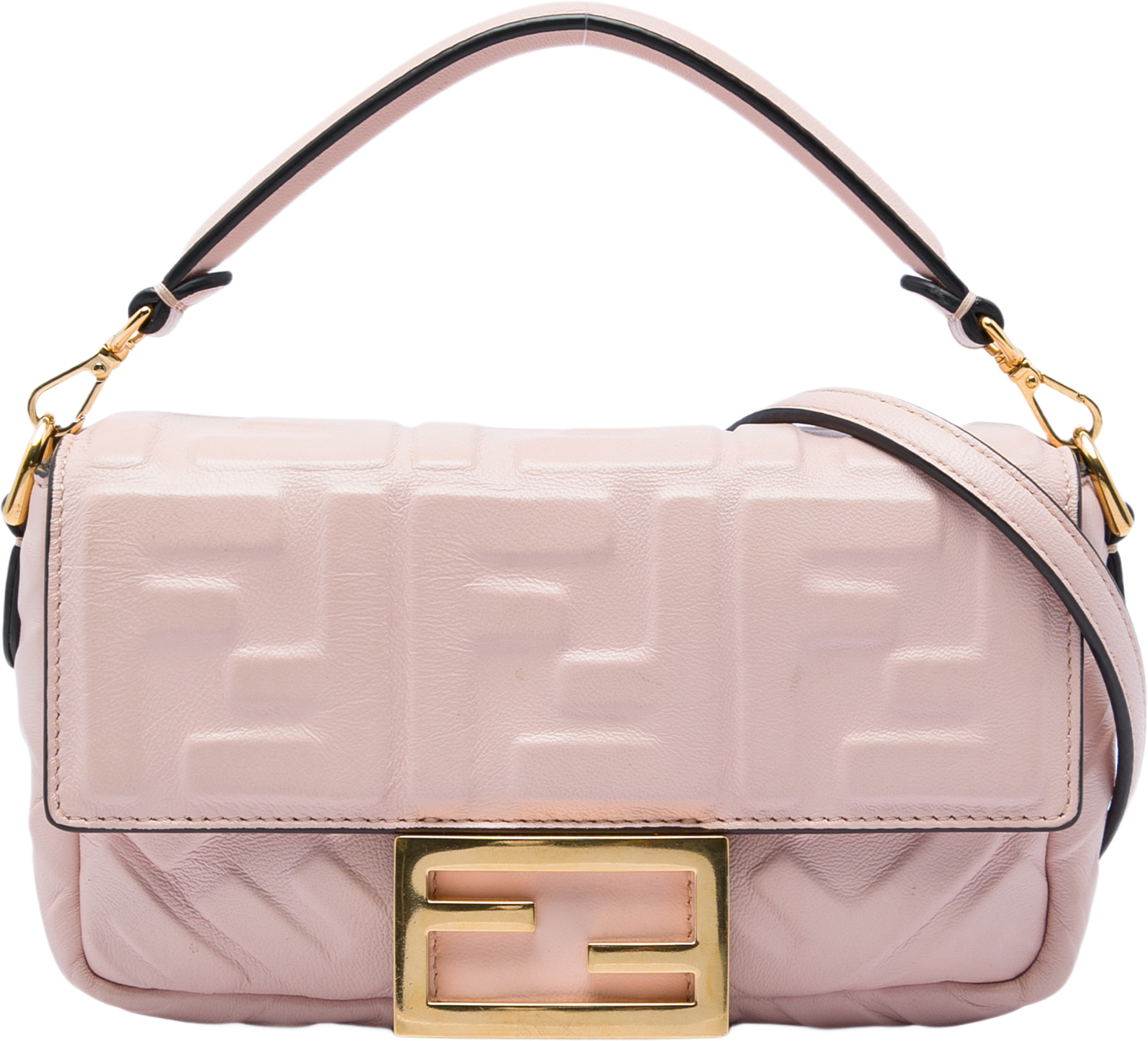 Fendi Mini Zucca Embossed Leather Baguette Satchel, från Luxclusif, i färgen rosa. Klicka för att öppna bilden i stort format