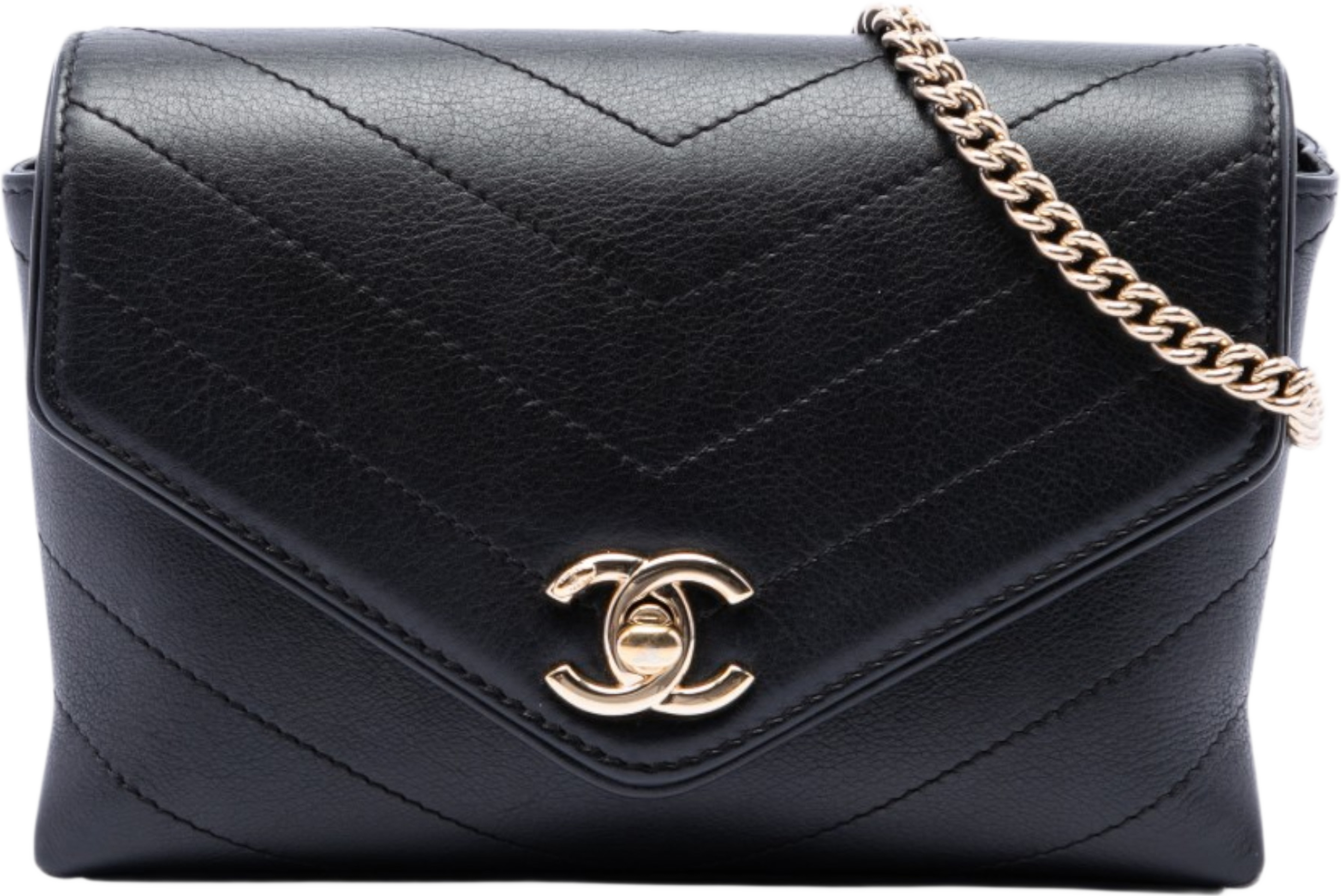 Chanel Chevron Calfskin Stitched Coco Belt Bag, från Luxclusif, i färgen svart. Klicka för att öppna bilden i stort format