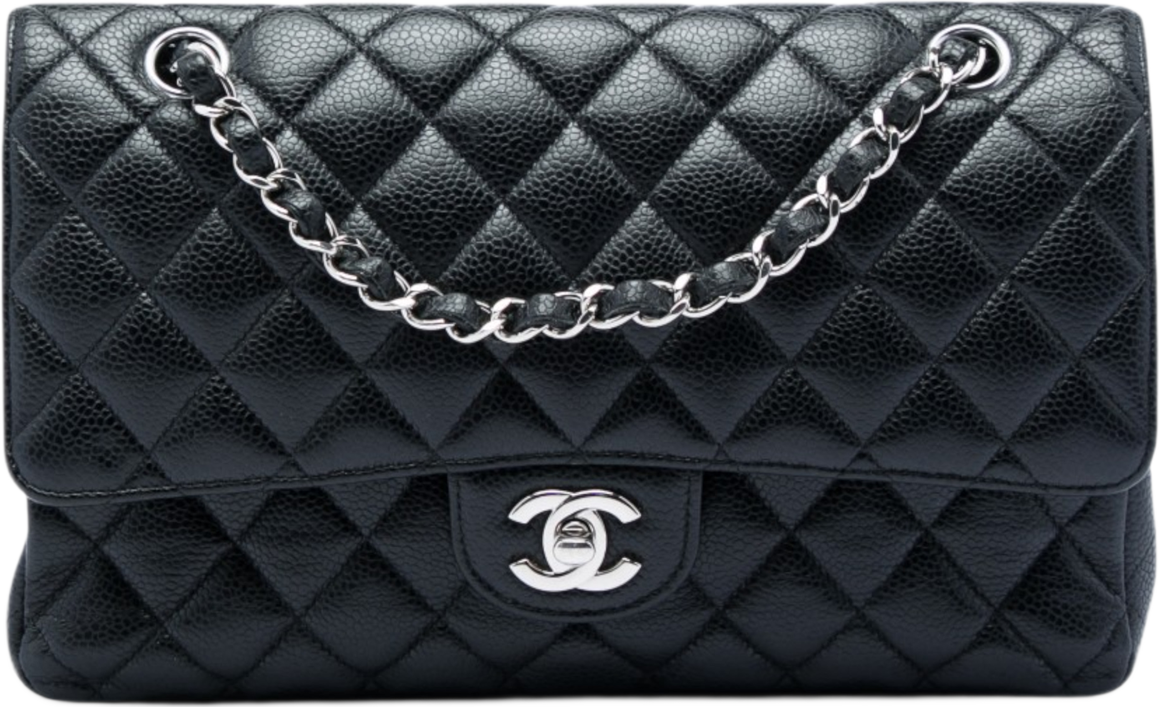 Chanel Medium Classic Caviar Double Flap, från Luxclusif, i färgen svart. Klicka för att öppna bilden i stort format