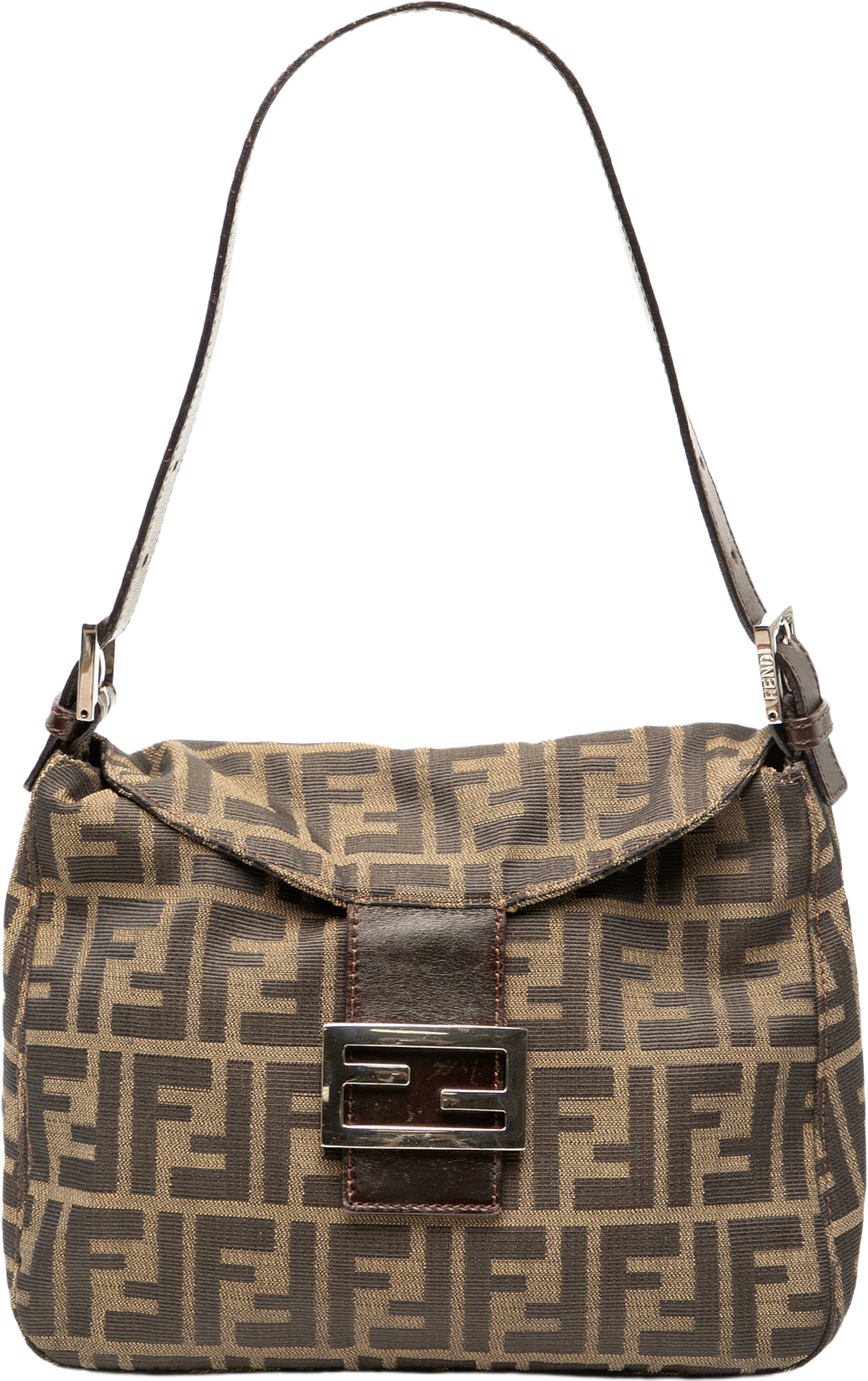 Fendi Zucca Canvas Double Flap Shoulder Bag, från Luxclusif, i färgen brown. Klicka för att öppna bilden i stort format