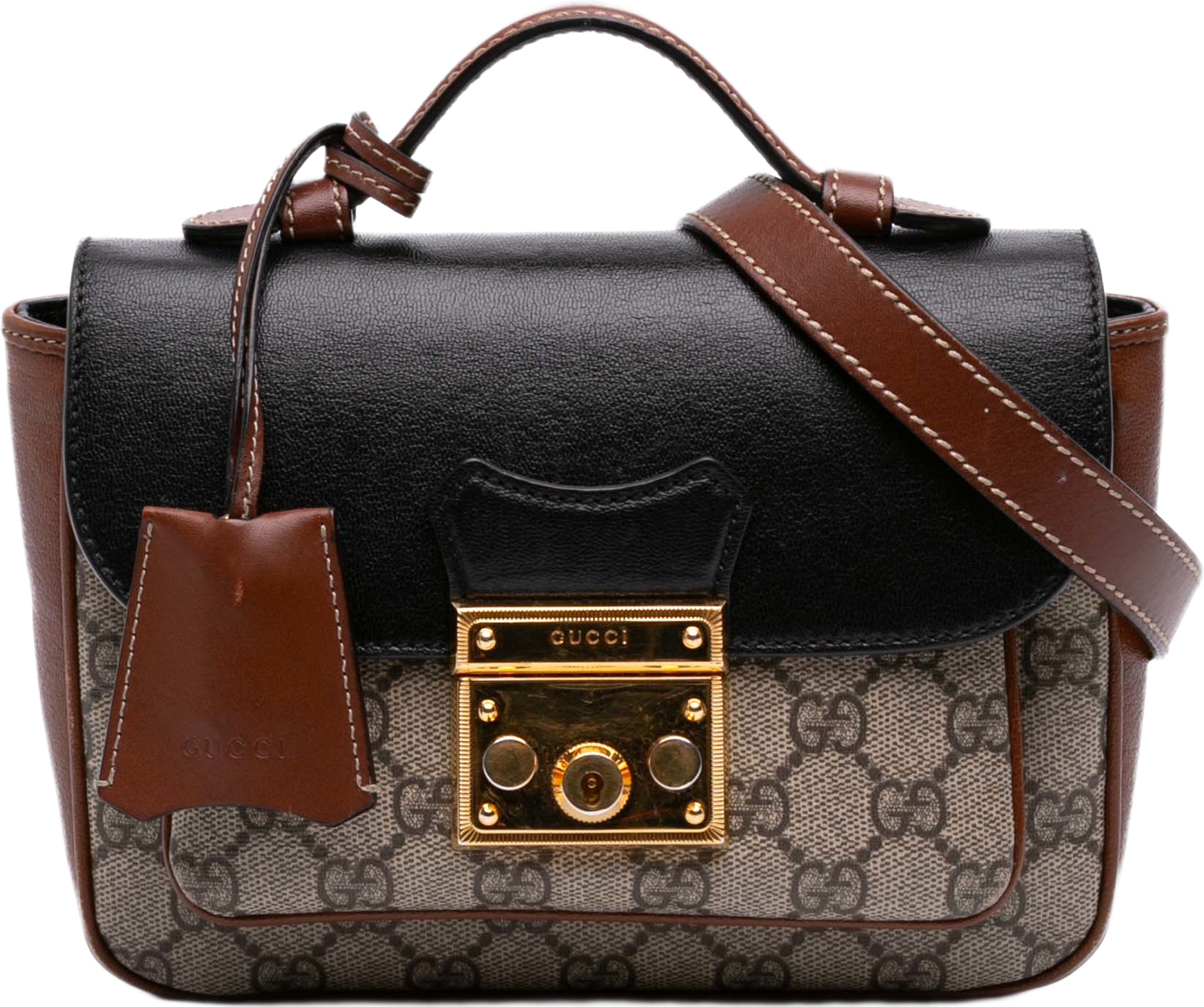 Gucci Mini Gg Supreme And Calfskin Padlock Flap Pocket Satchel, från Luxclusif, i färgen beige. Klicka för att öppna bilden i stort format