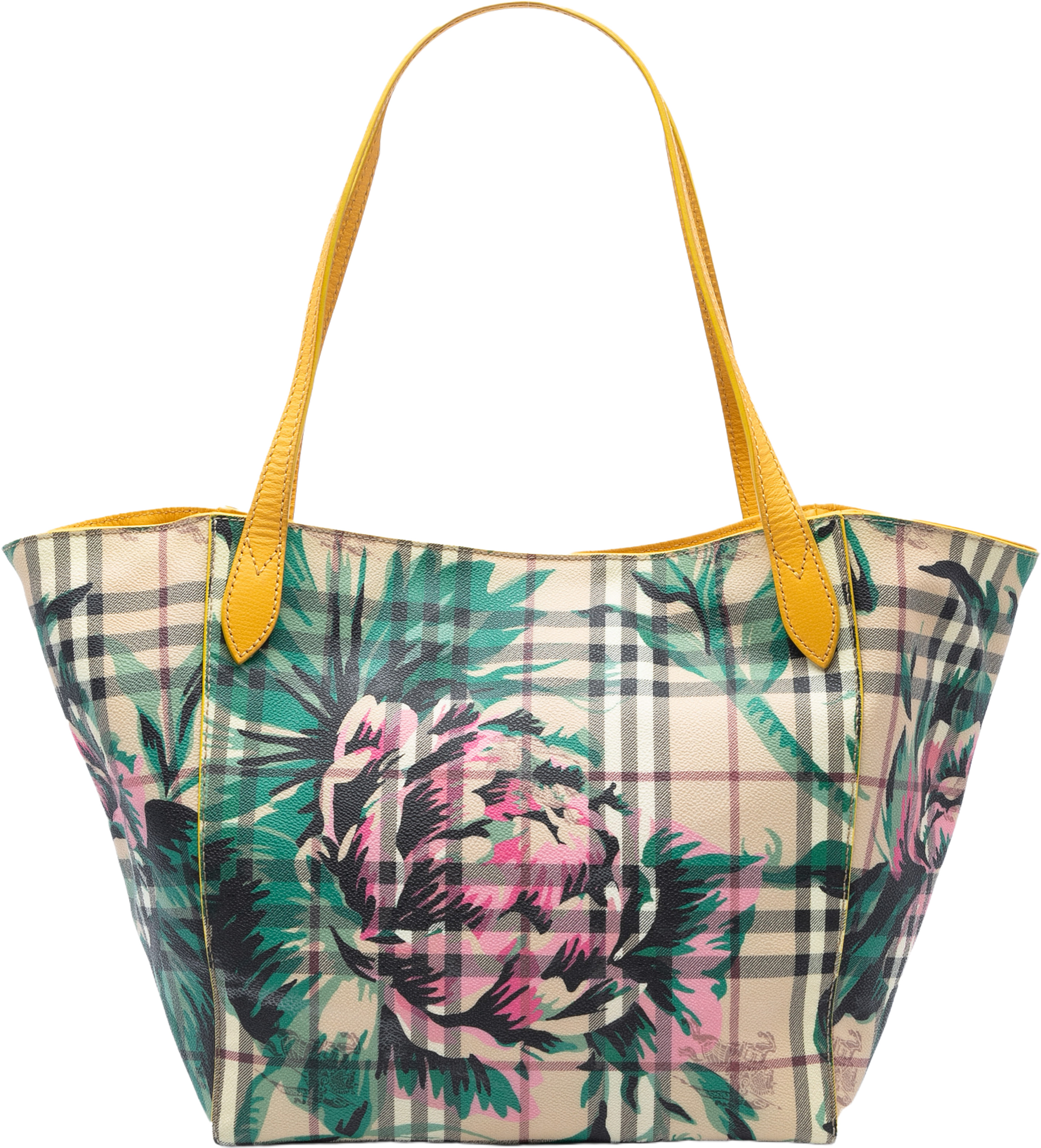 Burberry Small Haymarket Check Floral Print Coated Canvas Canterbury Tote, från Luxclusif, i färgen beige. Klicka för att öppna bilden i stort format