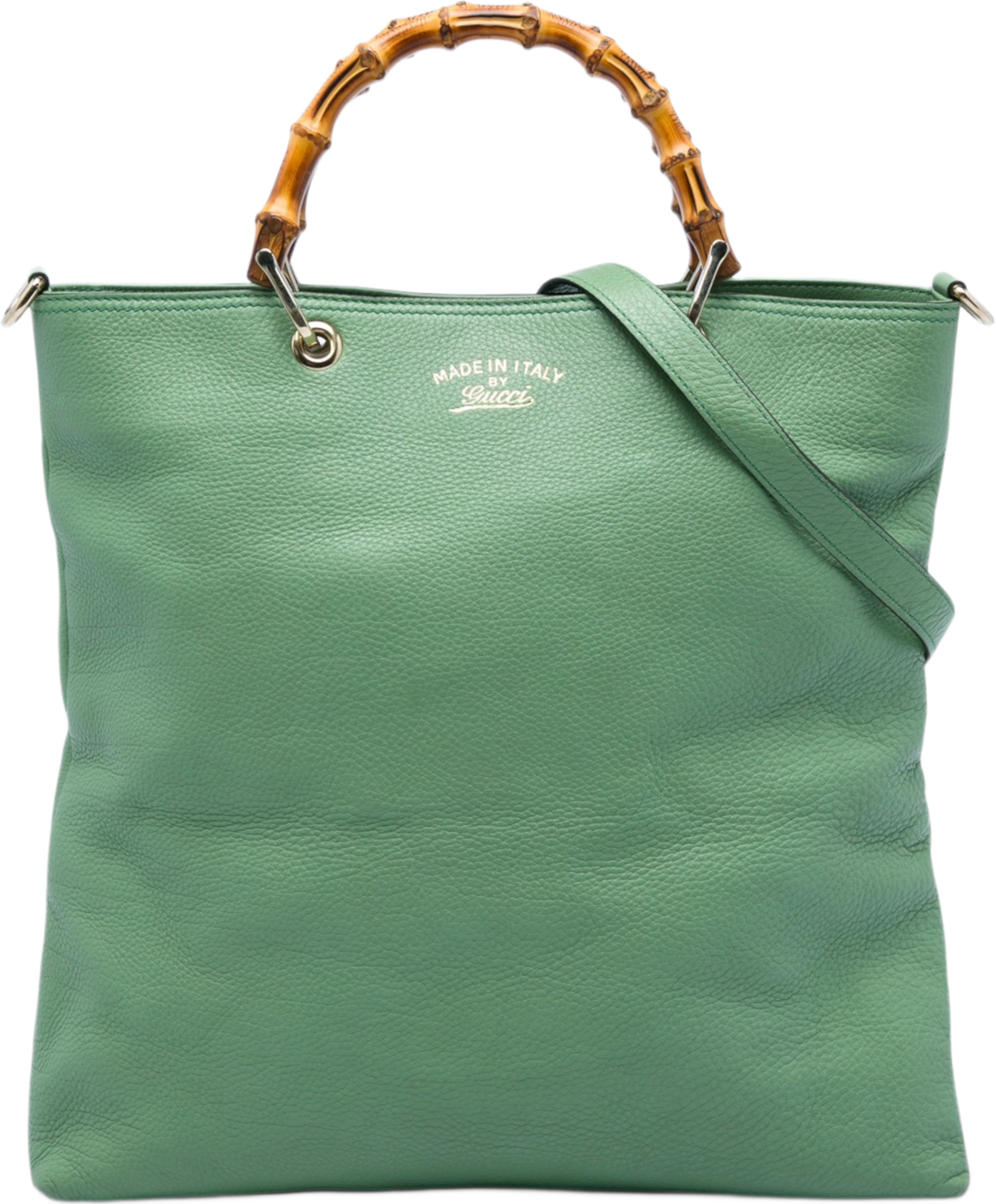 Gucci Tall Calfskin Bamboo Shopper Tote, från Luxclusif, i färgen grön. Klicka för att öppna bilden i stort format