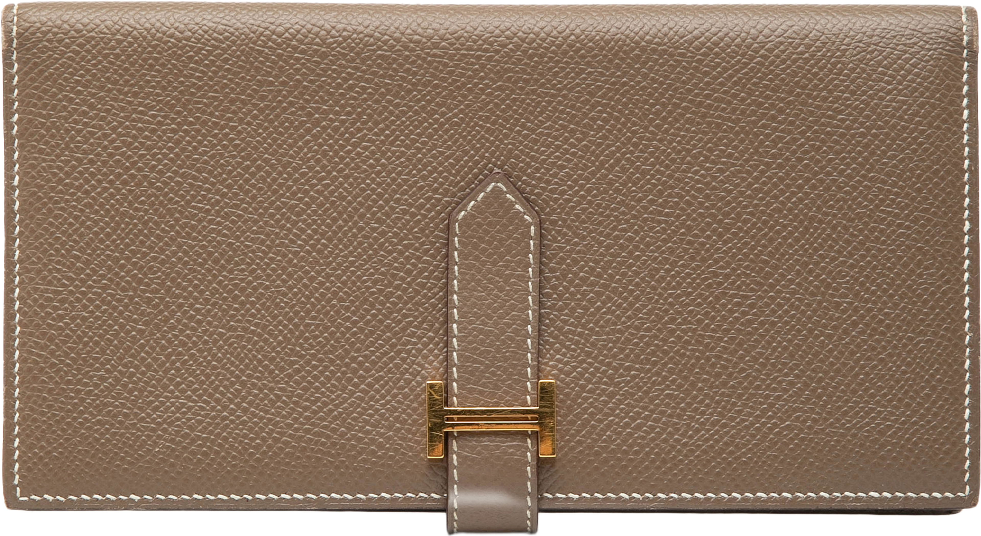 Hermès Epson Bearn Soufflet Long Wallet, från Luxclusif, i färgen taupe. Klicka för att öppna bilden i stort format