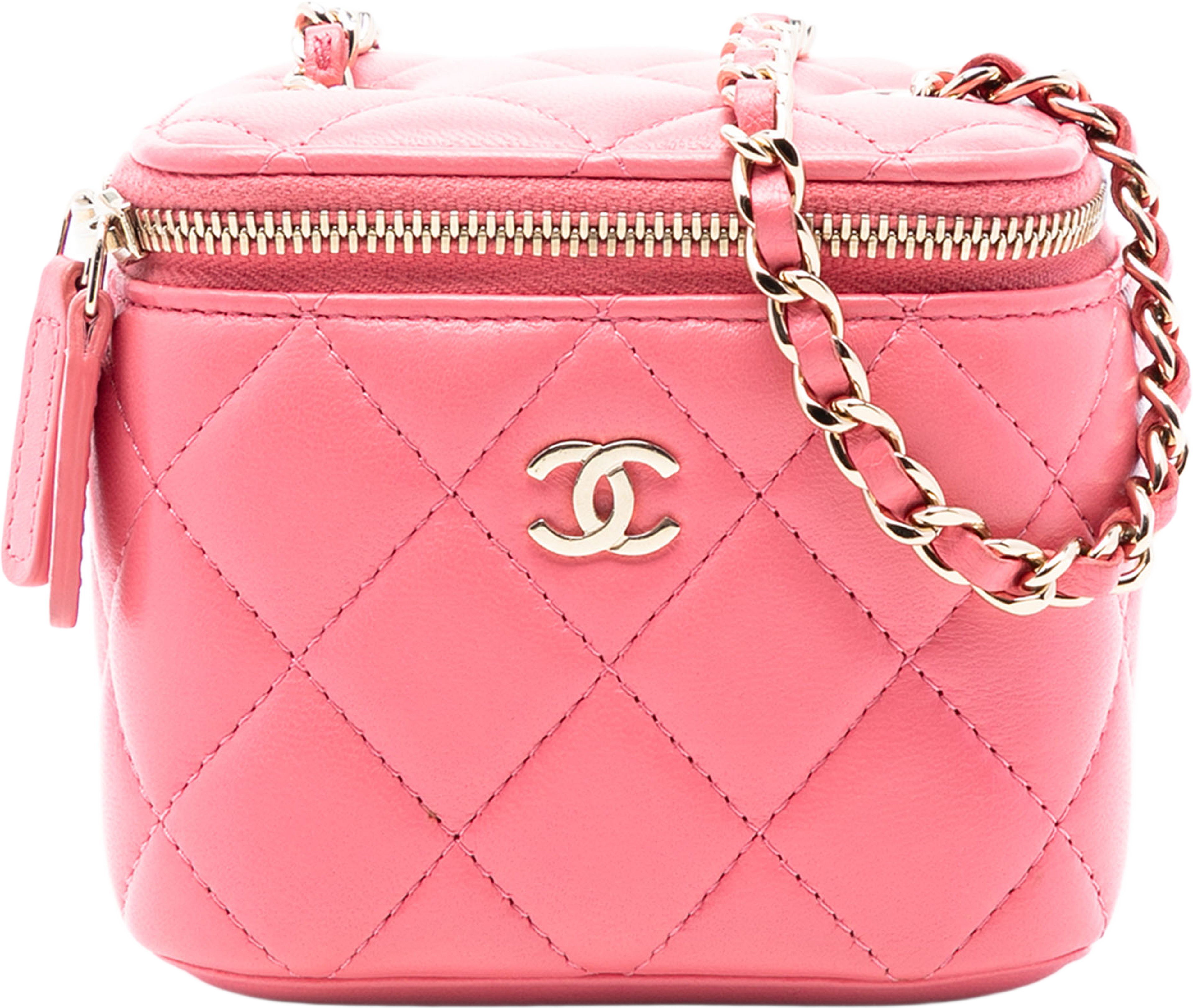 Chanel Mini Quilted Lambskin Top Handle Vanity Case With Chain, från Luxclusif, i färgen blush. Klicka för att öppna bilden i stort format