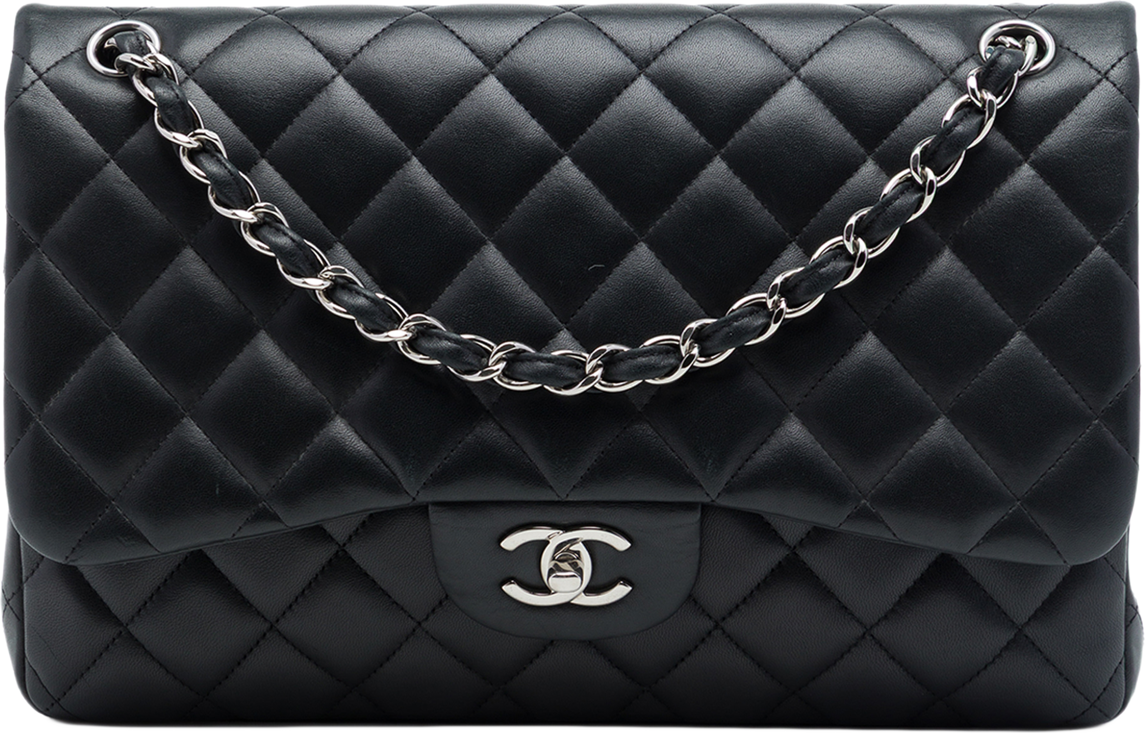 Chanel Jumbo Classic Lambskin Double Flap, från Luxclusif, i färgen svart. Klicka för att öppna bilden i stort format