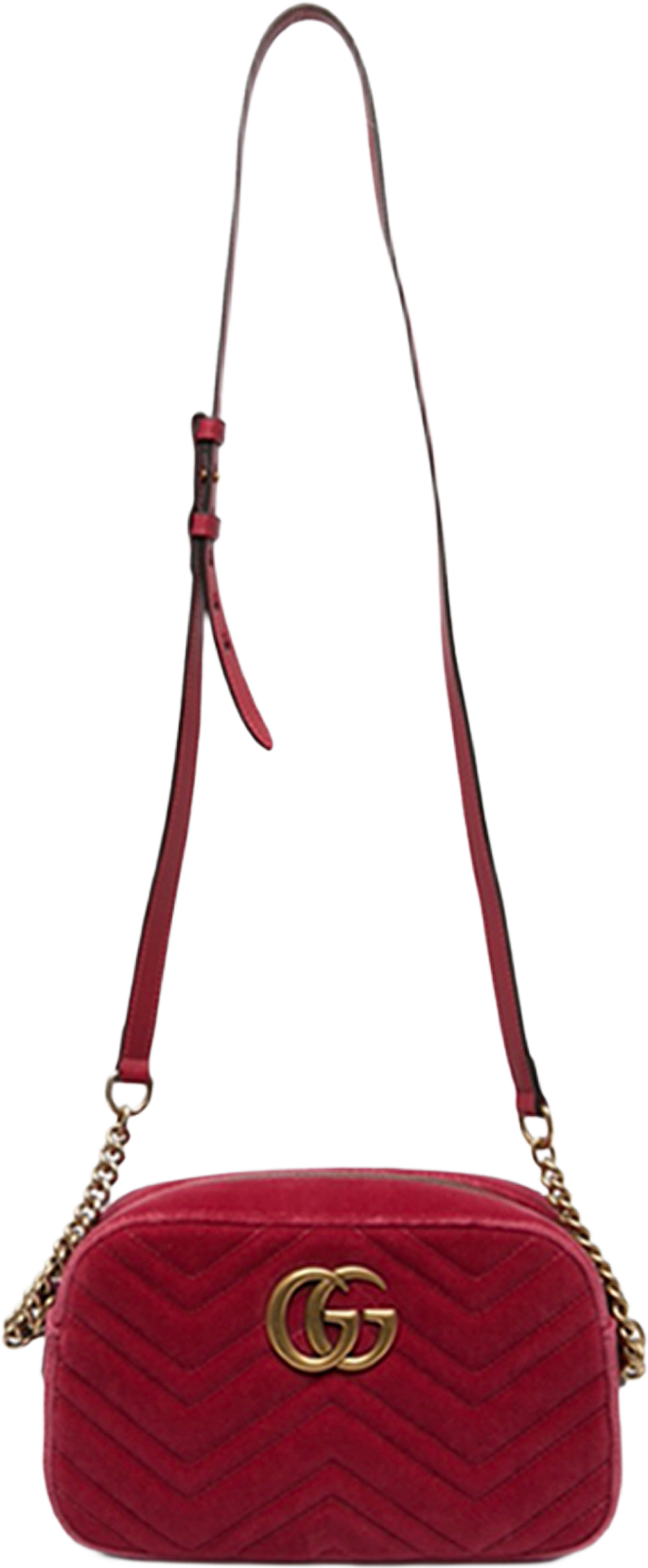 Gucci Small Gg Marmont Matelasse Velvet Crossbody, från Luxclusif, i färgen röd. Klicka för att öppna bilden i stort format
