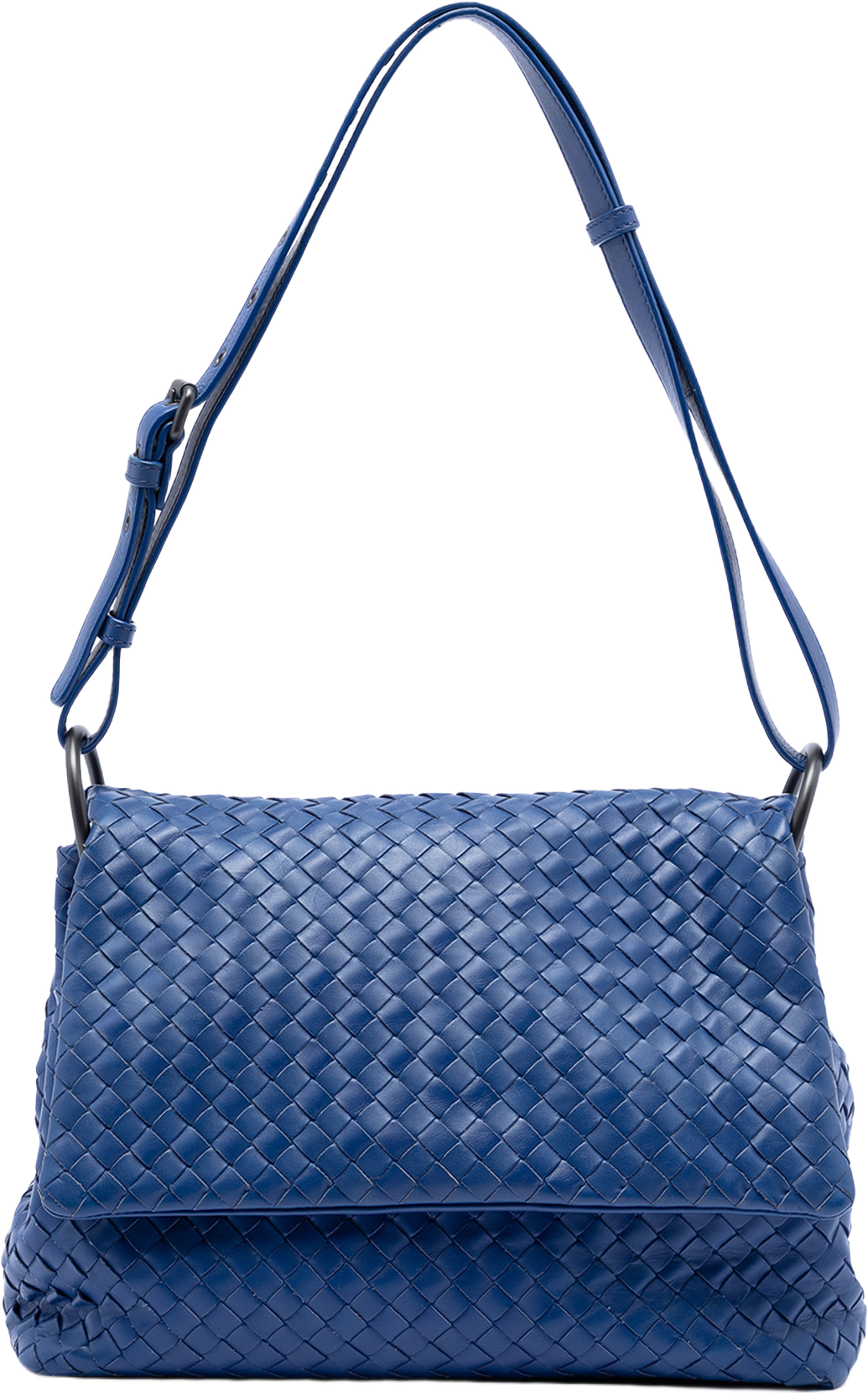 Bottega Veneta Nappa Intrecciato Flap Shoulder Bag, från Luxclusif, i färgen blue. Klicka för att öppna bilden i stort format