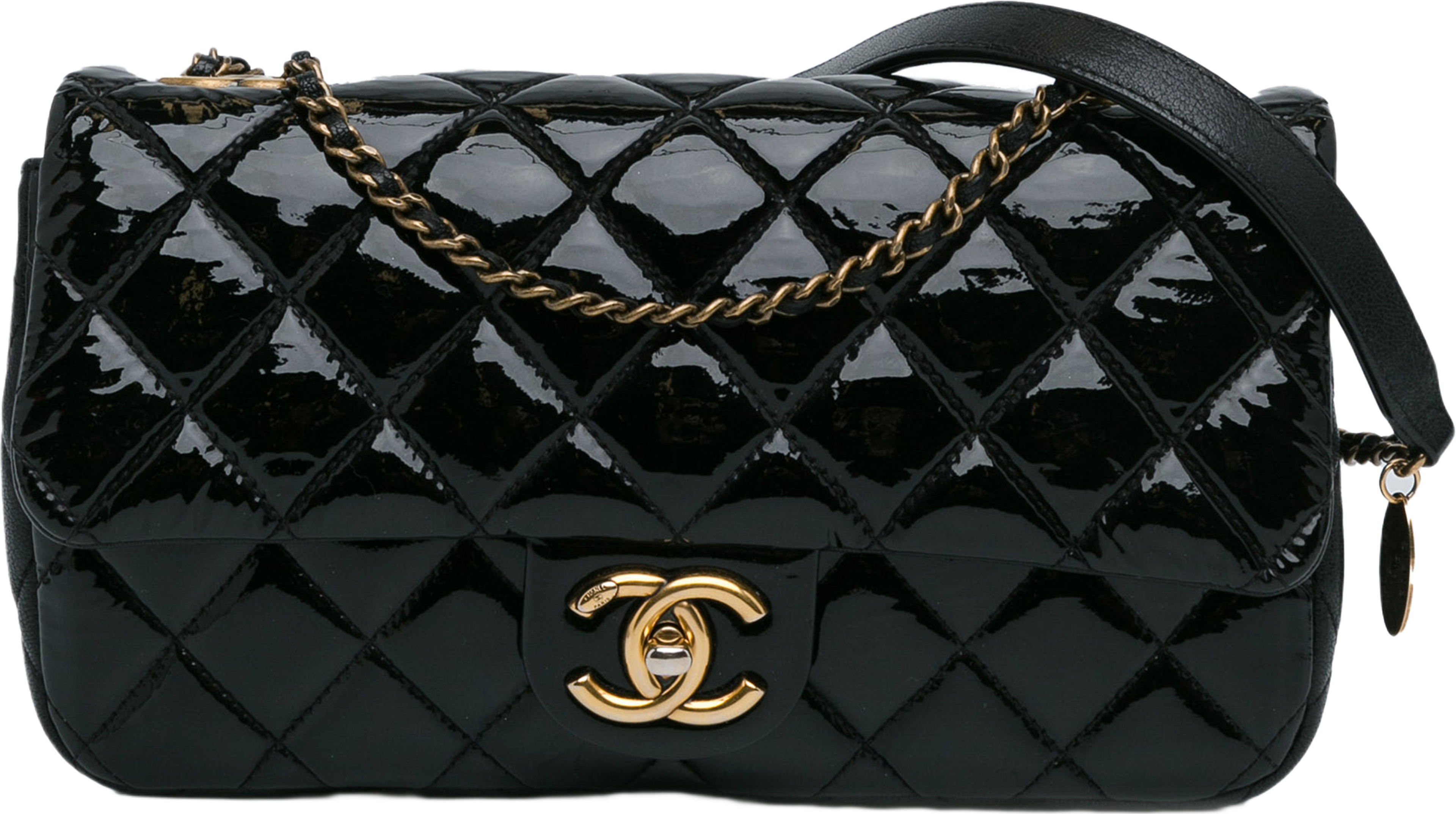 Chanel Medium Patent Goatskin Cc Eyelet Flap